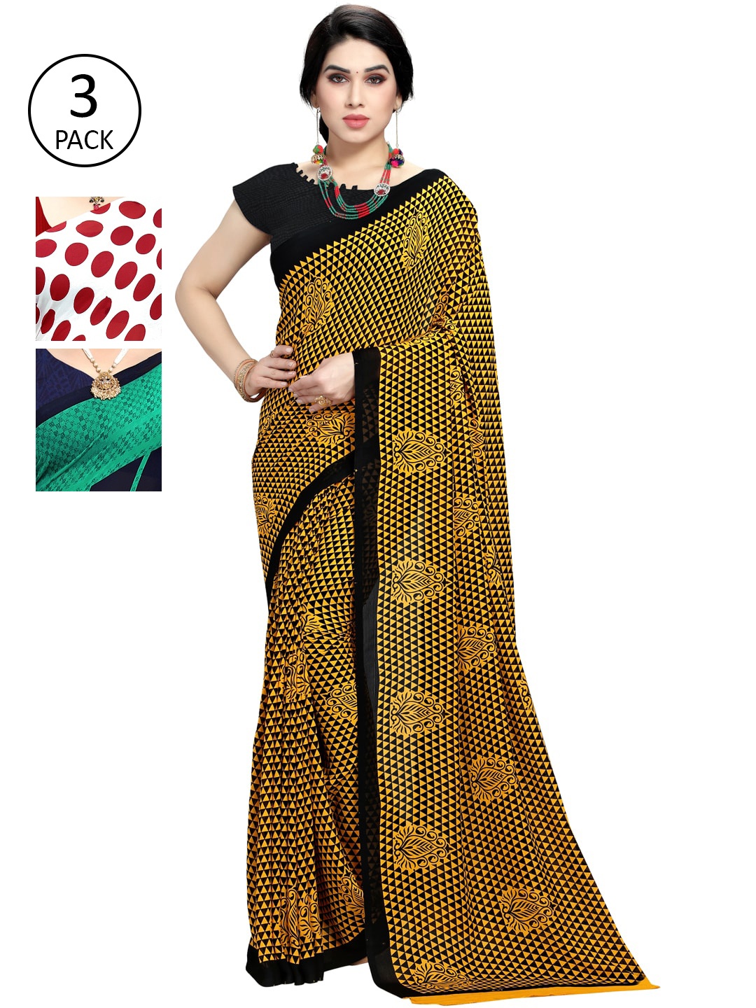 

KALINI Pack Of 3 White & Red Saree