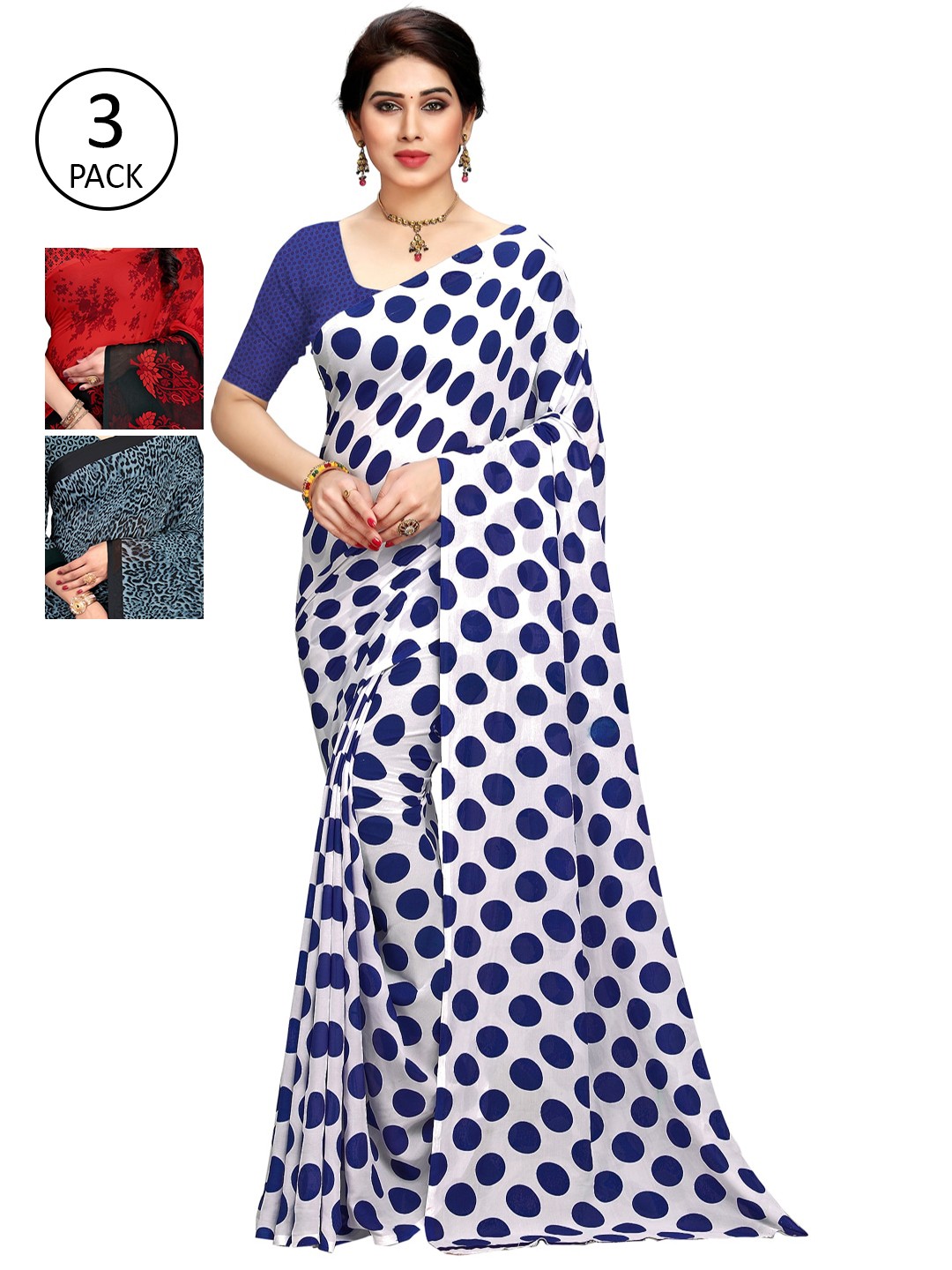 

KALINI Women Pack Of 3 Printed Saree, White