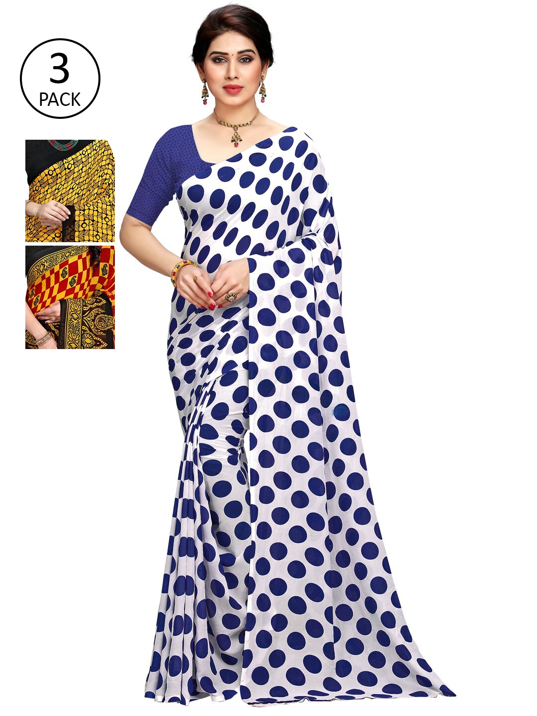 

KALINI Pack Of 3 Printed Saree, Black