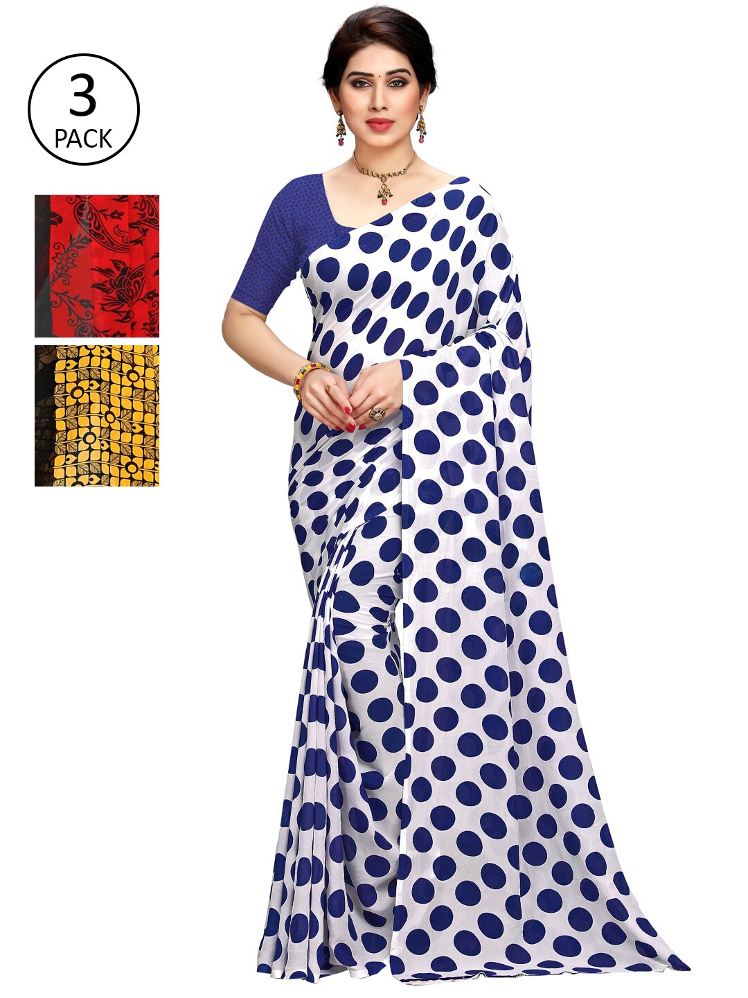 

KALINI Pack Of 3 Printed Saree, White