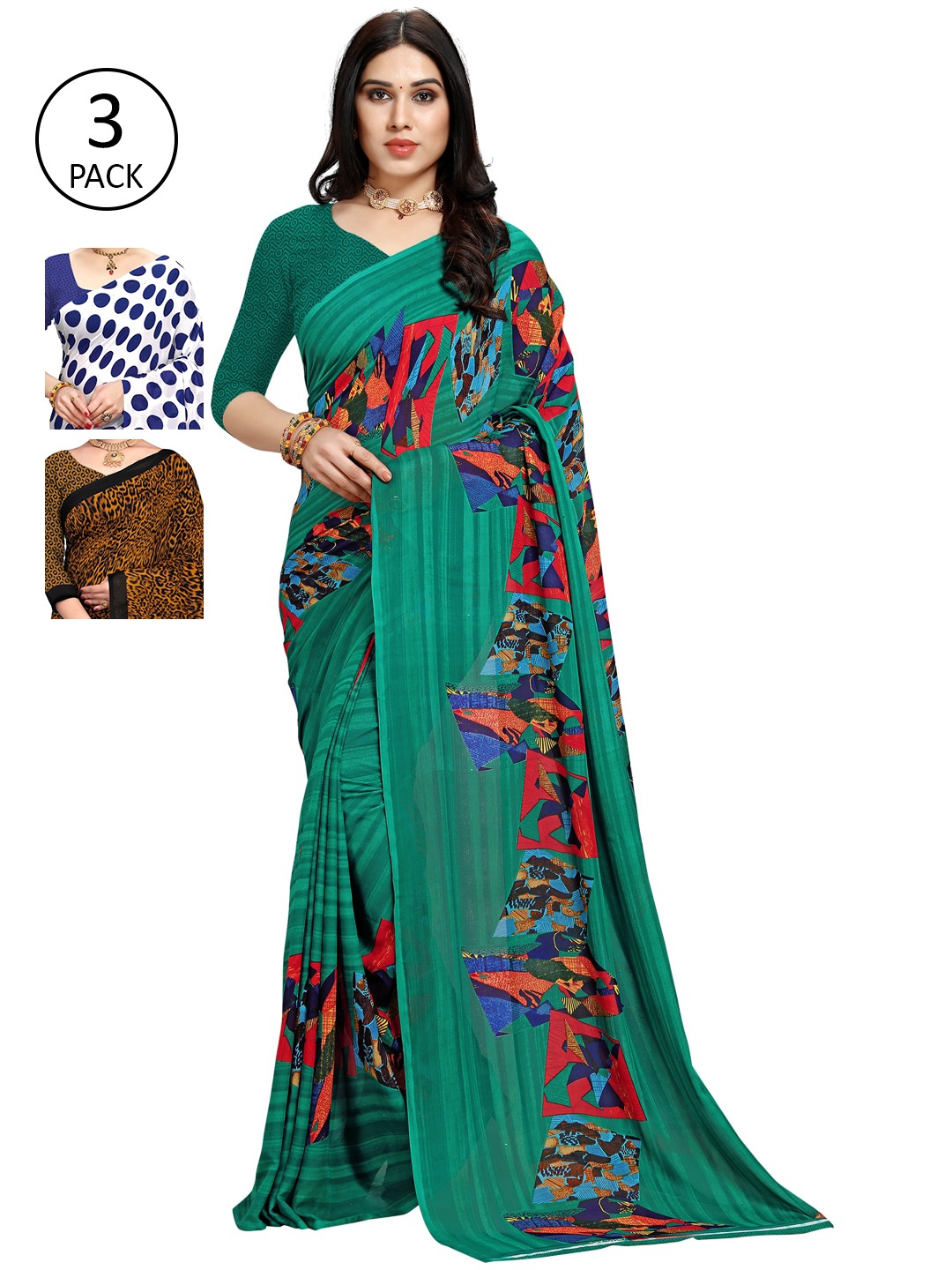 

KALINI Pack of 3 Printed Sarees, Multi