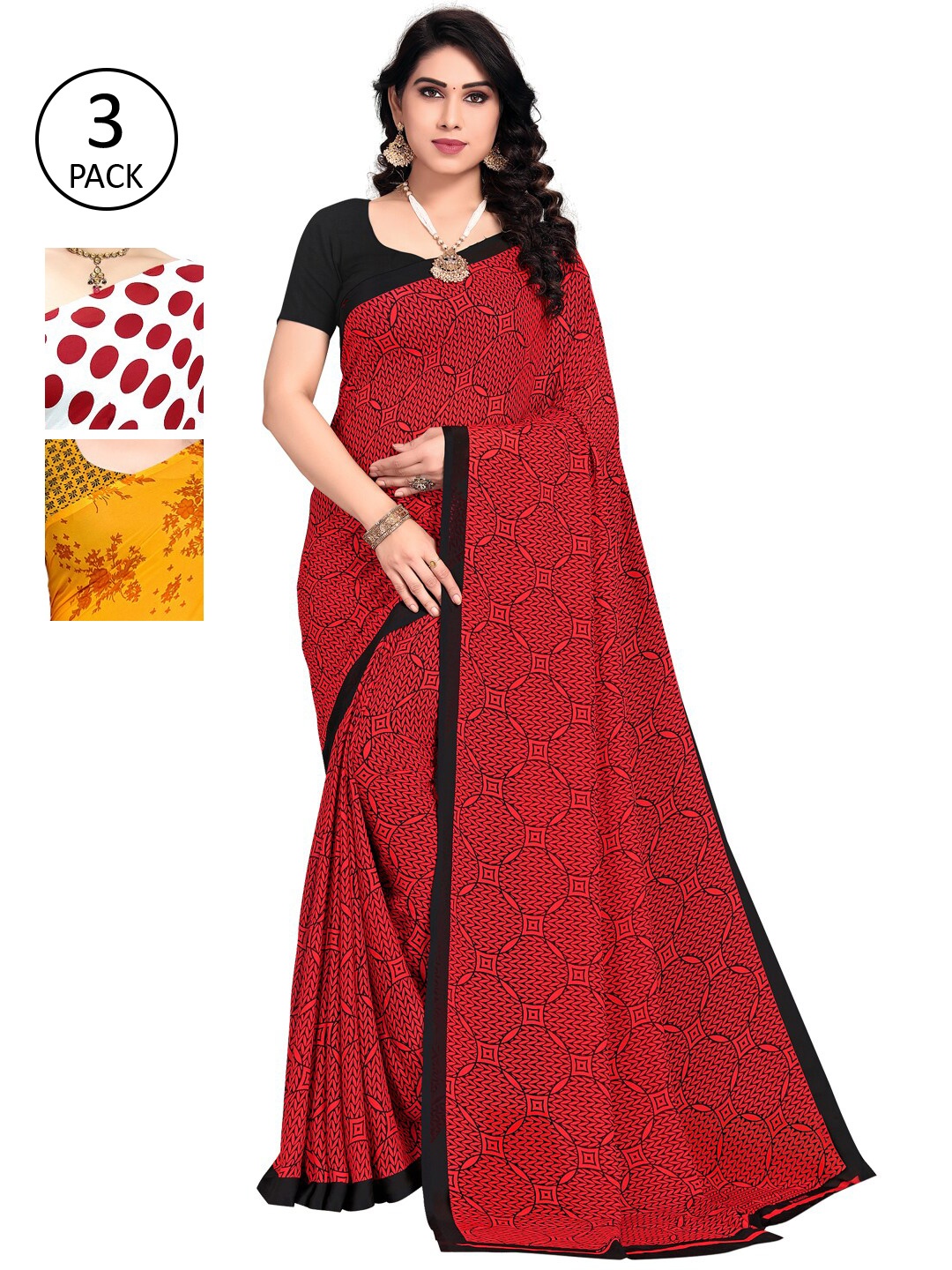 

KALINI Pack Of 3 Printed Saree, White