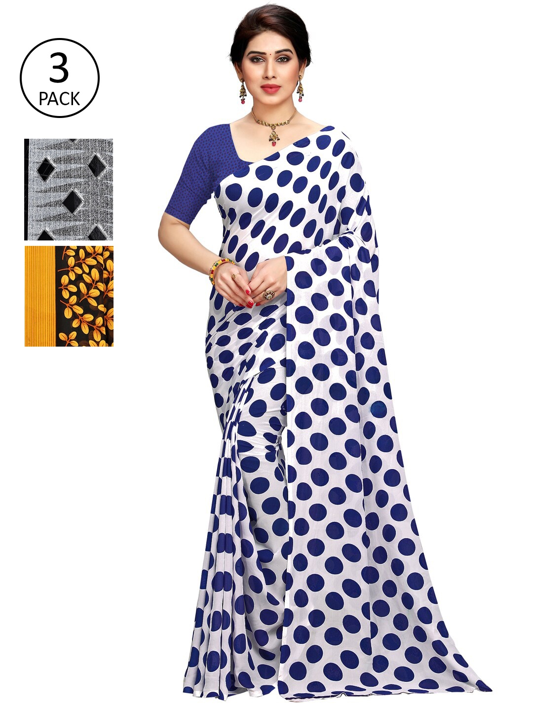 

KALINI Pack Of 3 Printed Saree, White