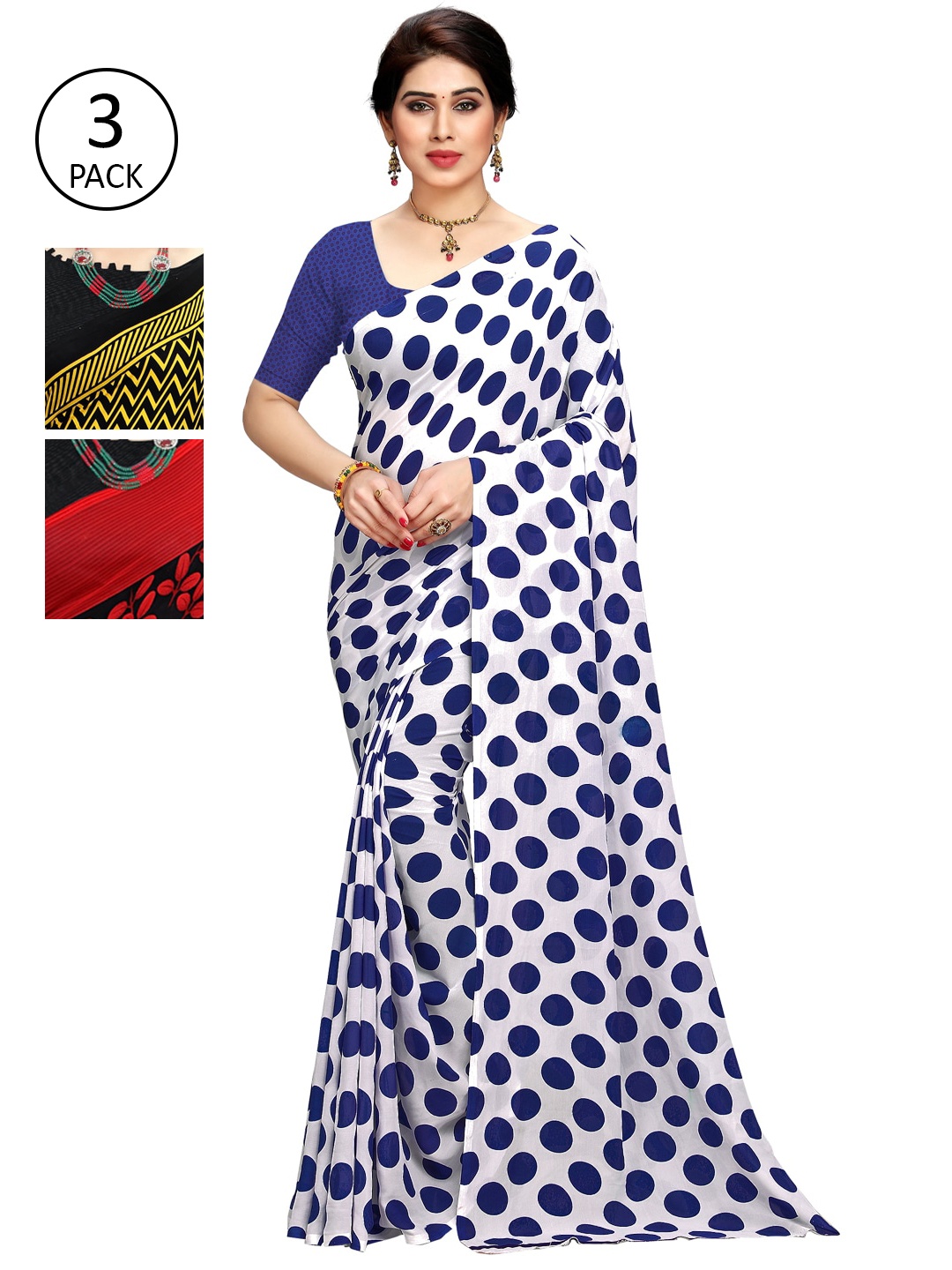 

KALINI Women Pack Of 3 Printed Saree, White