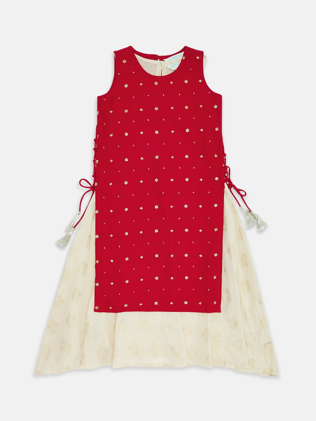 

AKKRITI BY PANTALOONS Girls Off White & Red Embroidered Kurta