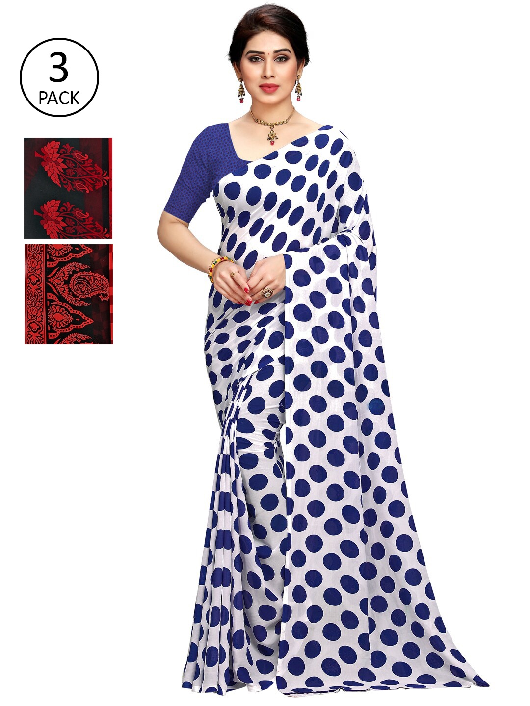 KALINI Pack Of 3 Multicoloured Printed Sarees, White