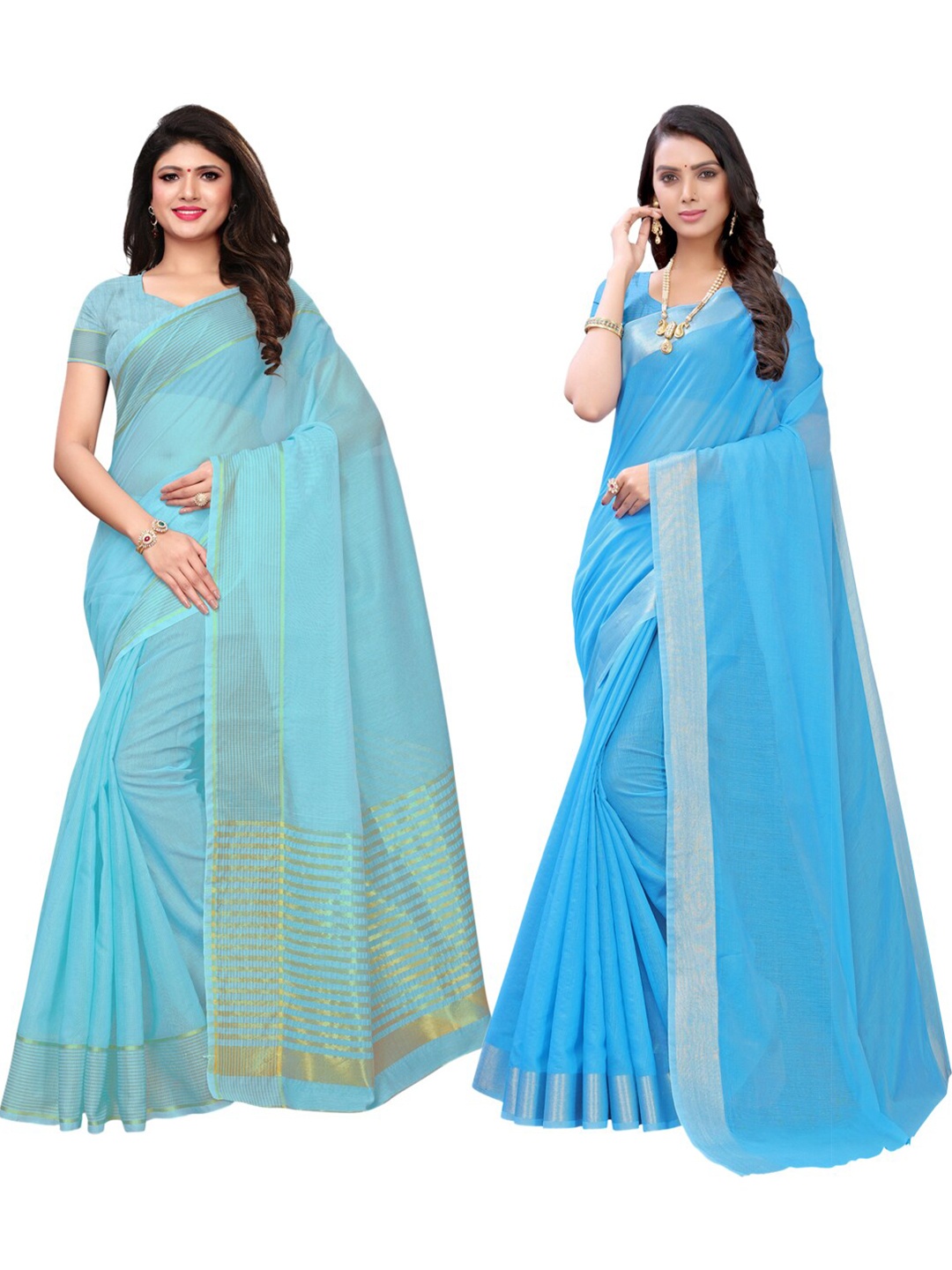 

KALINI Pack of 2 Cotton Blend Saree, Blue