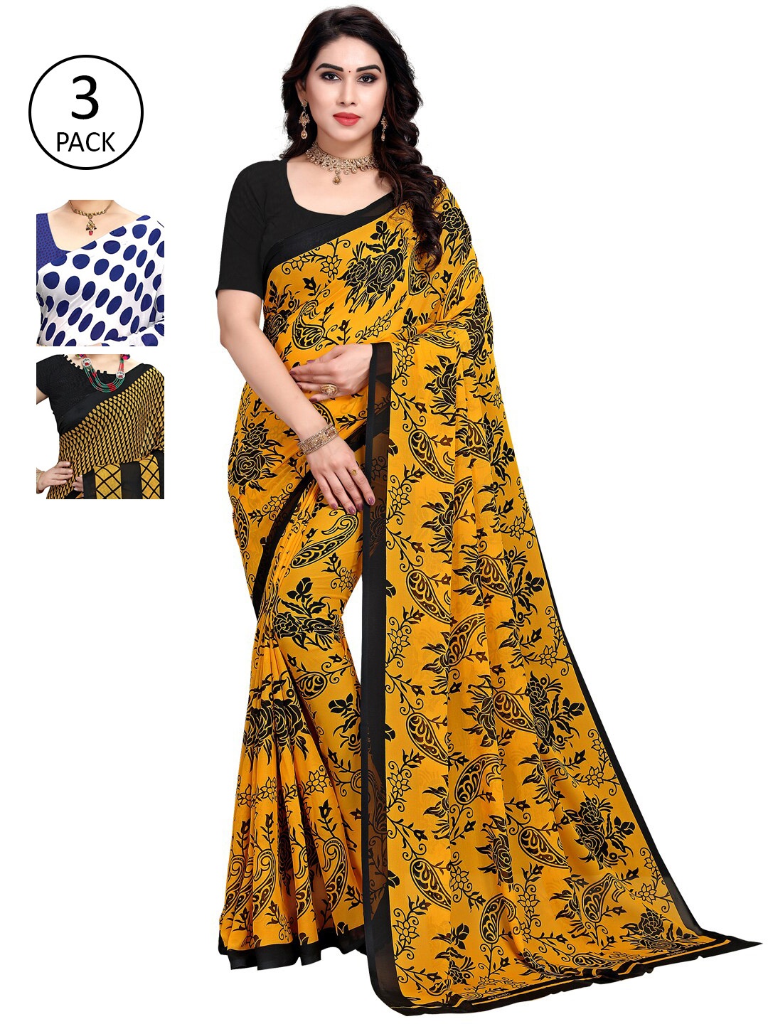 

KALINI Pack Of 3 Multicoloured Printed Sarees, White