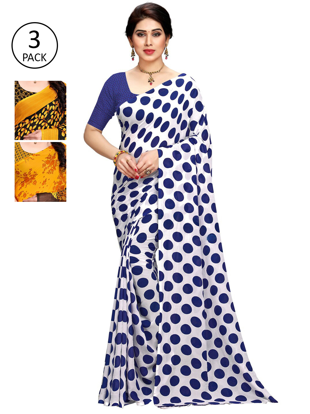 

KALINI Pack Of 3 Multicoloured Printed Sarees, White