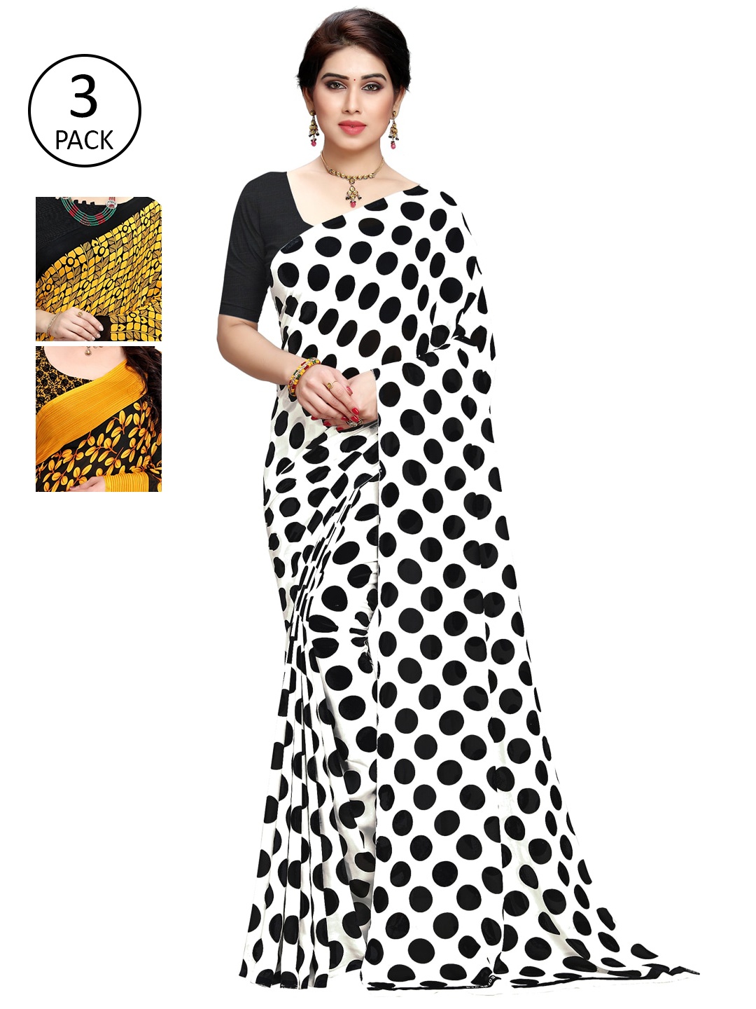 

KALINI Women Pack Of 3 Printed Saree, White