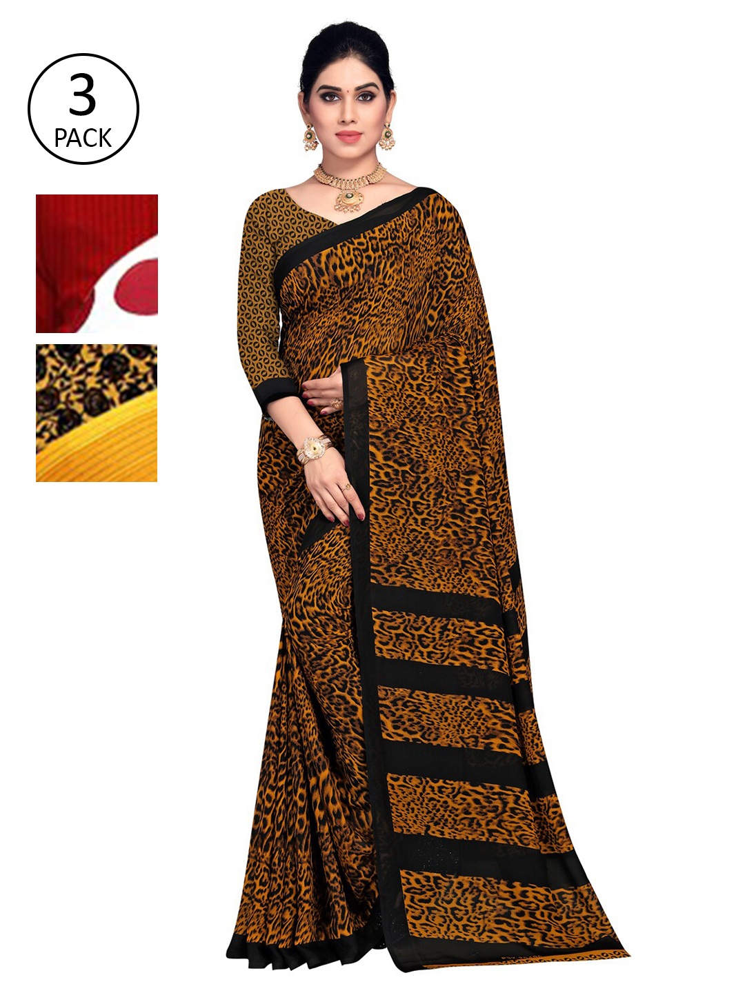 

KALINI Pack Of 3 Multicoloured Printed Sarees, Multi