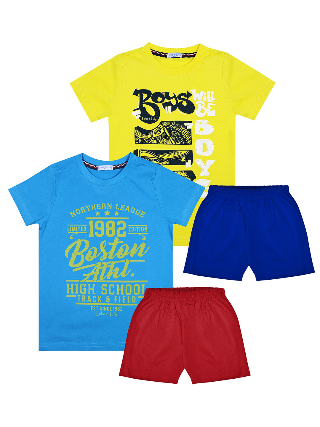 

Luke & Lilly Boys Pack Of 2 Blue & Maroon Printed T-shirt with Shorts