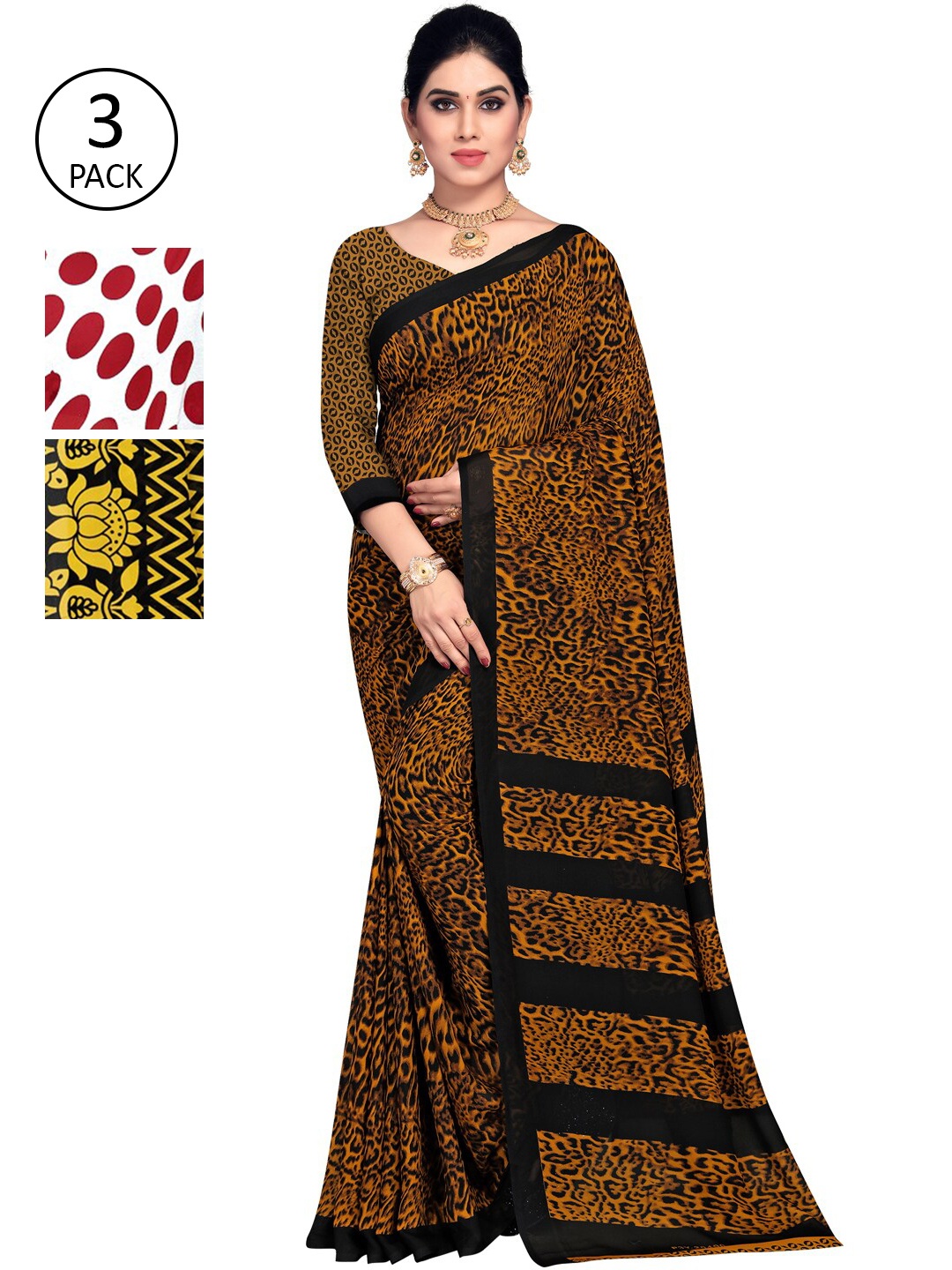 ANAND SAREES Pack Of 3 Printed Sarees, White