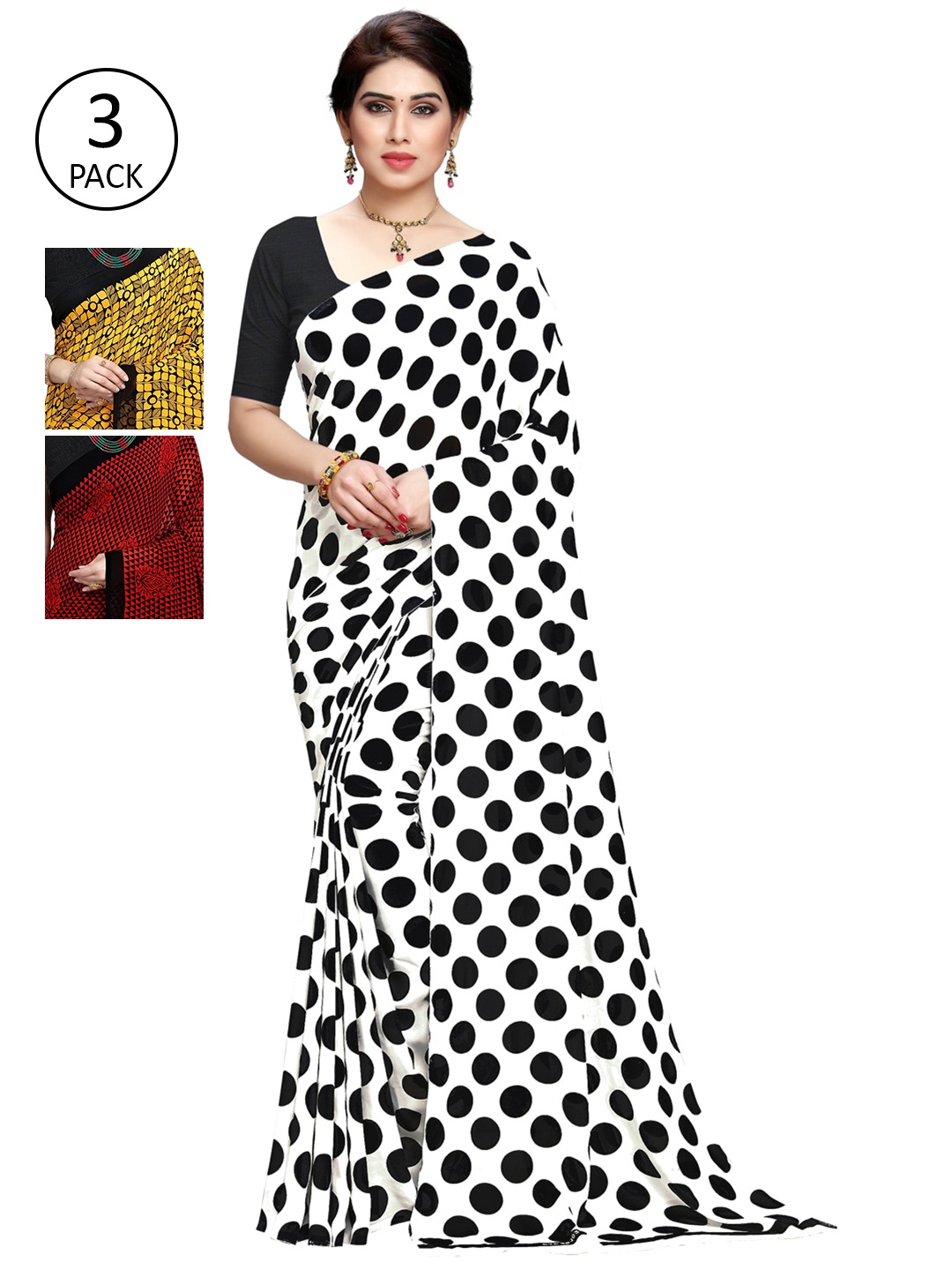 

KALINI Women Pack Of 3 Printed Saree, White