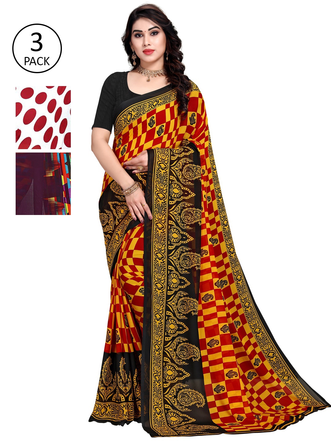 

KALINI Set Of 3 Multicoloured Poly Georgette Printed Sarees, Multi