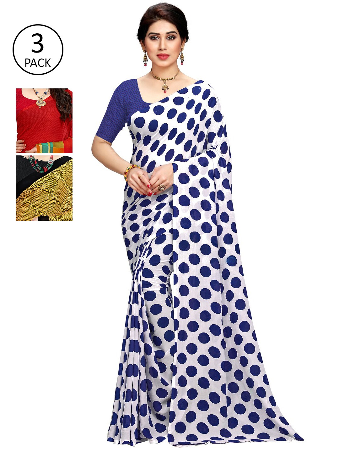 

KALINI Women Pack Of 3 Printed Saree, Blue