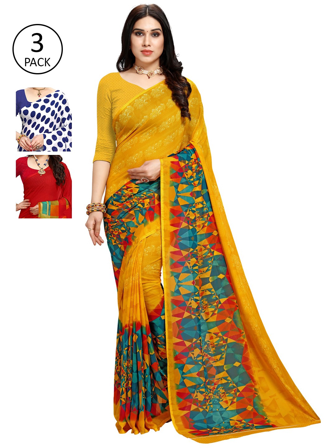 

KALINI Pack of 3 Printed Sarees, Multi