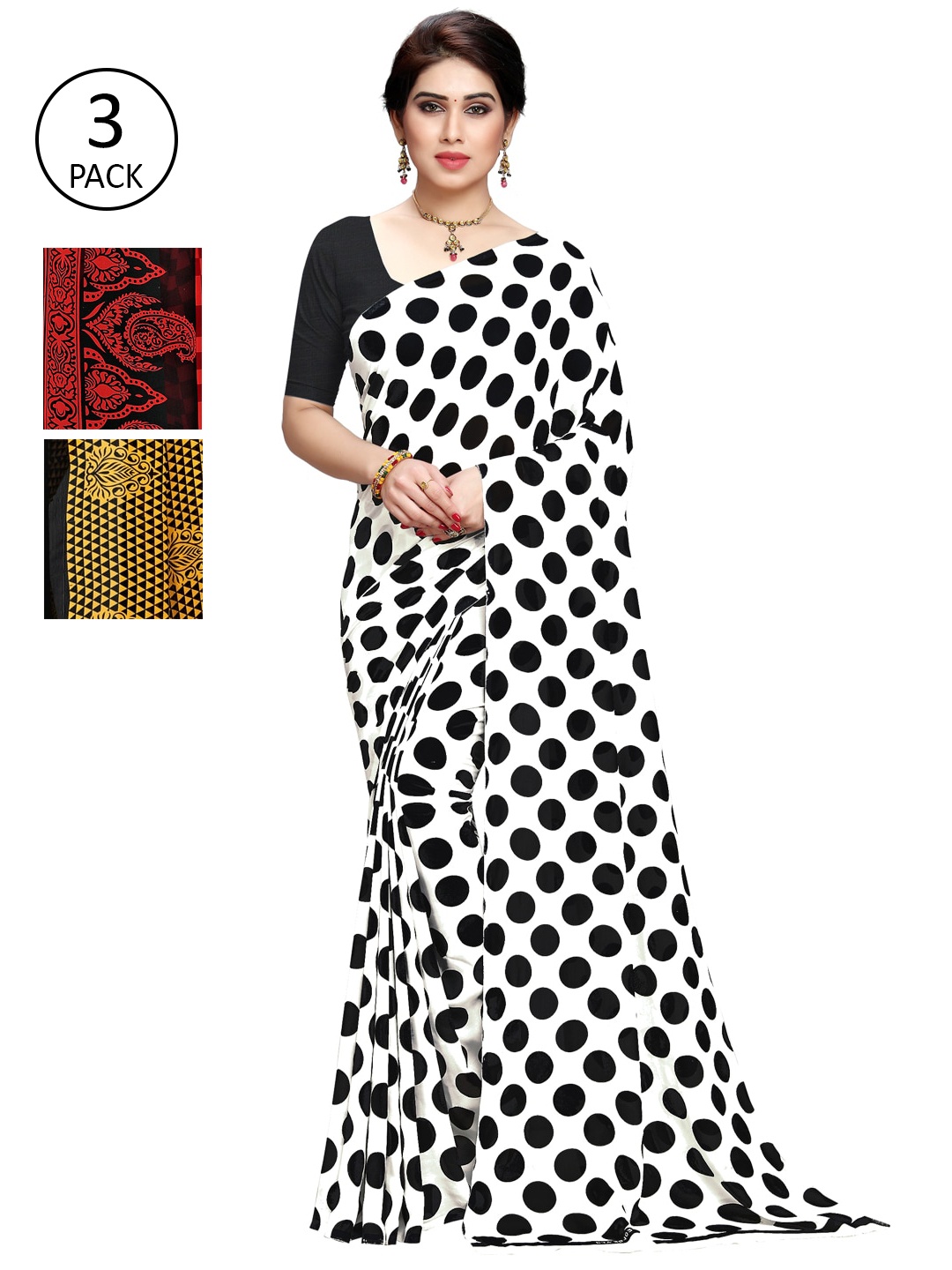 

KALINI Pack Of 3 Multicoloured Printed Sarees, White