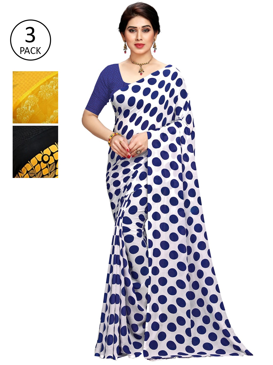 

KALINI Pack of 3 Printed Sarees, White