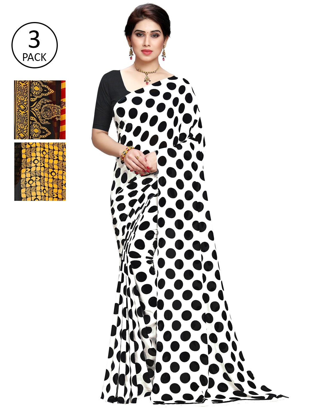 

KALINI Pack Of 3 Printed Saree, Black