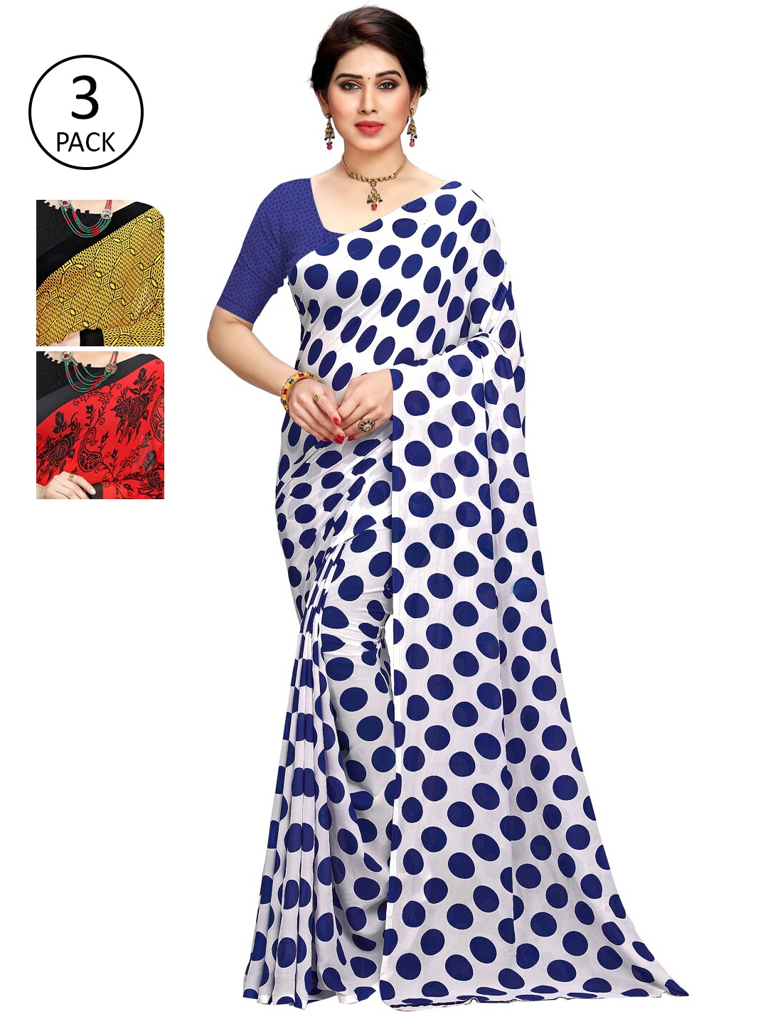 

KALINI Yellow & Blue Pack Of 3 Printed Saree