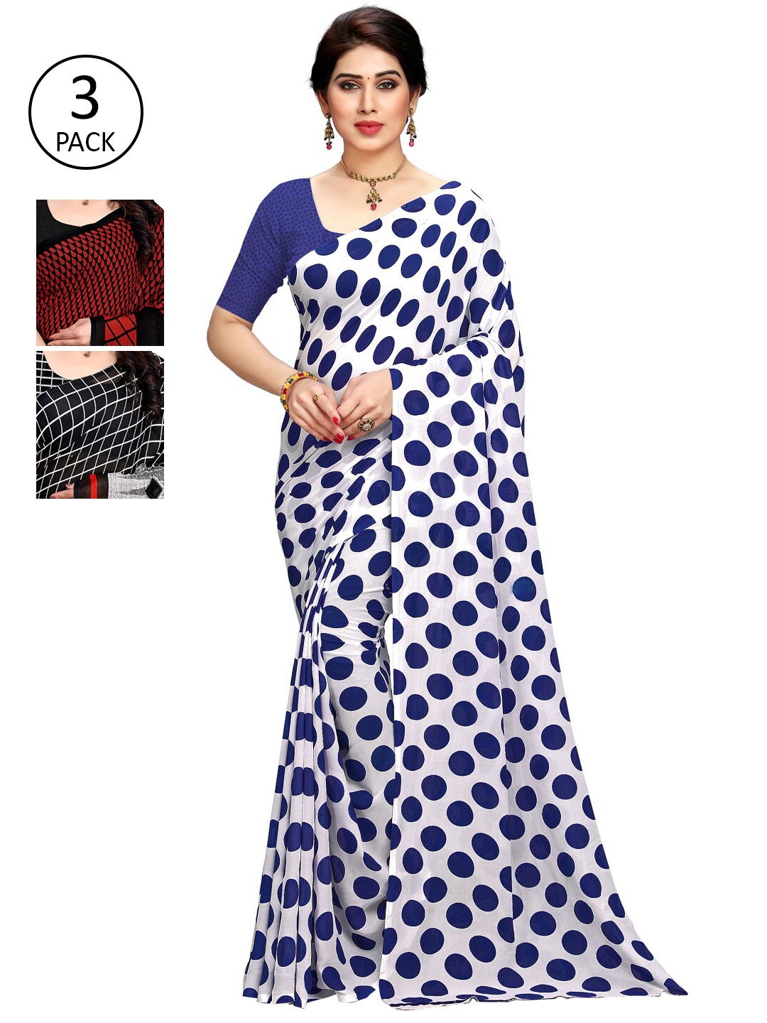 

KALINI Women Pack Of 3 Printed Saree, White