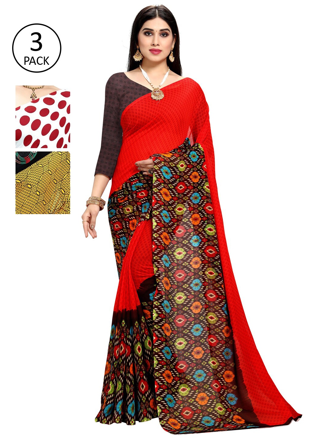 

KALINI Pack Of 3 Printed Saree, Black