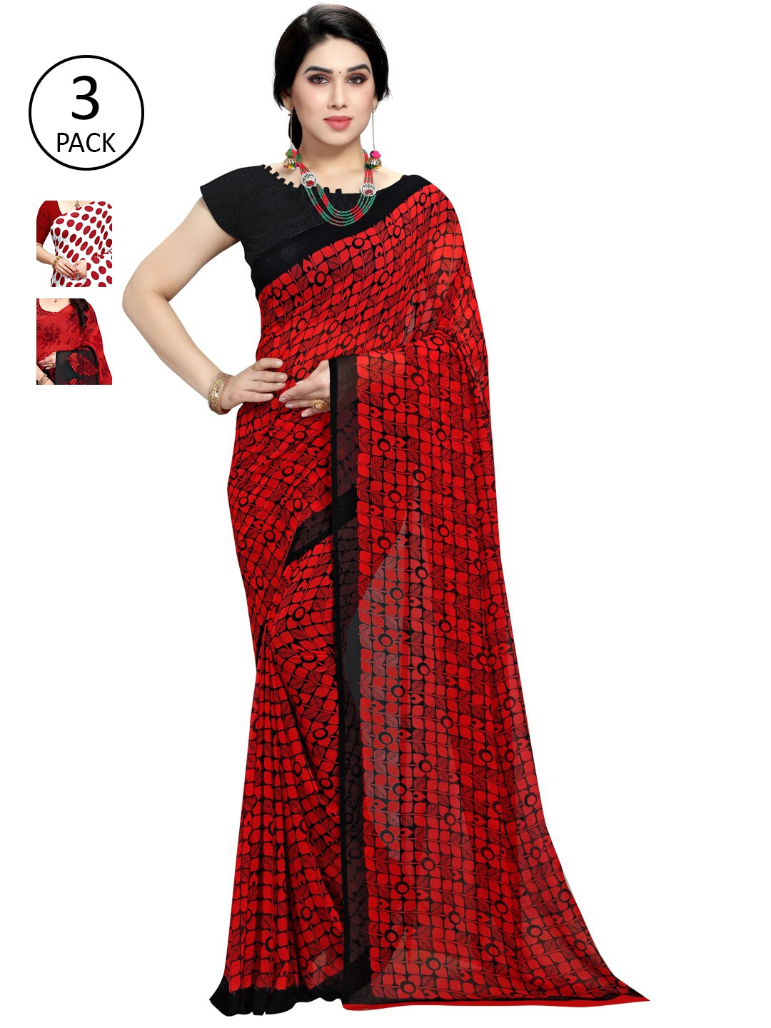 

KALINI Pack Of 3 Printed Saree, White