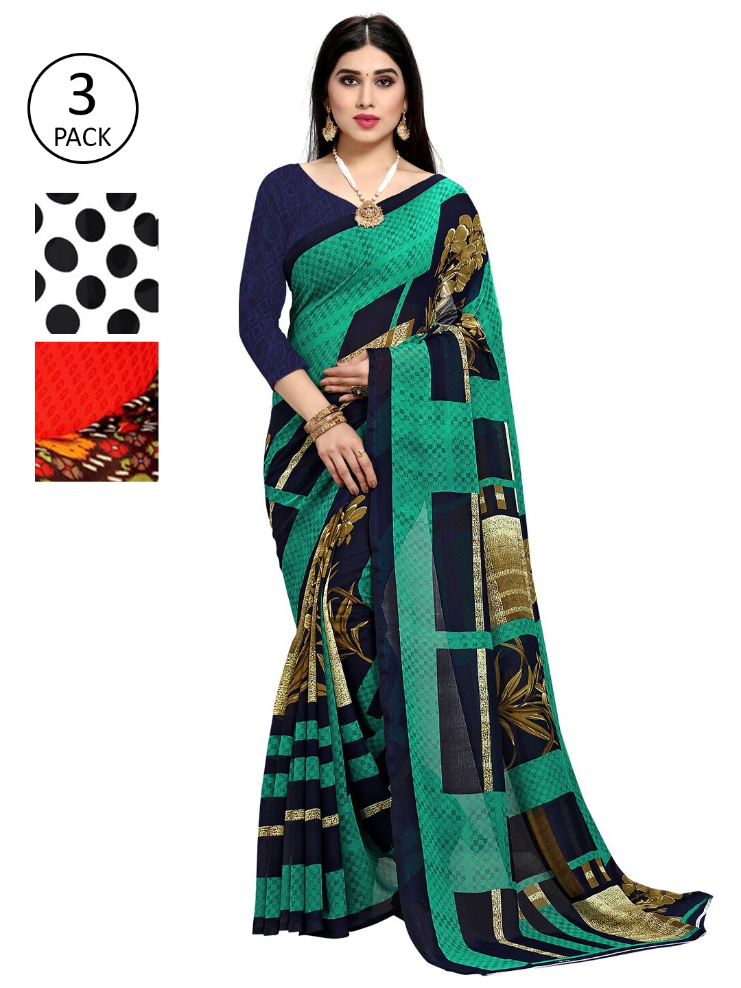 

KALINI Pack Of 3 Printed Saree, Black