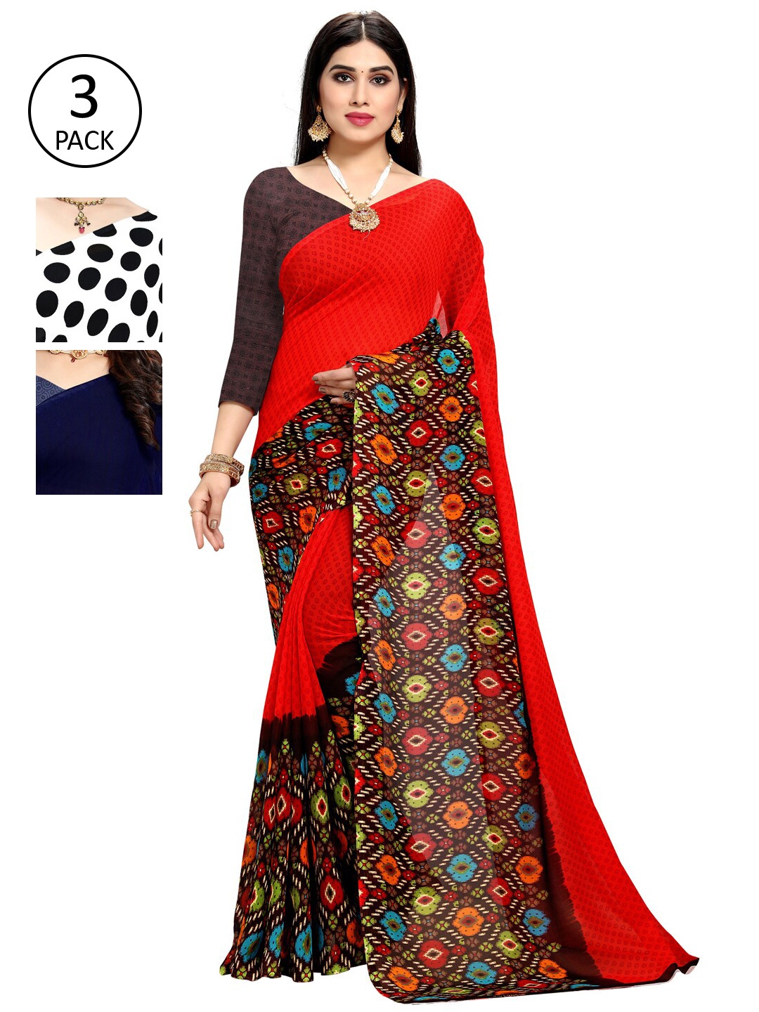 

KALINI Pack Of 3 Printed Sarees, White