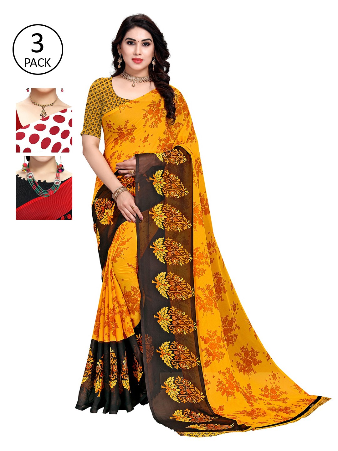 

KALINI Pack of 3 Printed Sarees, Multi