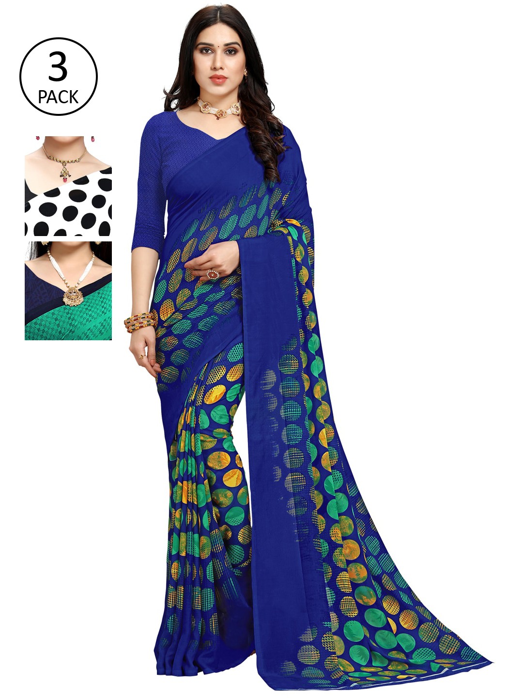 

KALINI Pack of 3 Printed Sarees, Multi