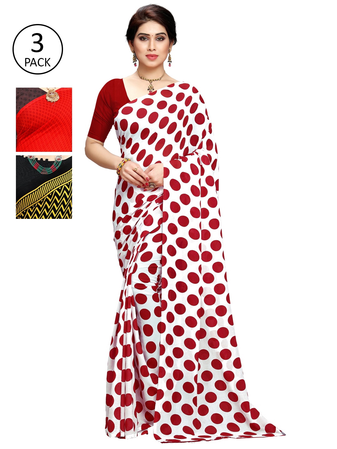 

KALINI Pack Of 3 Printed Poly Georgette Sarees, White