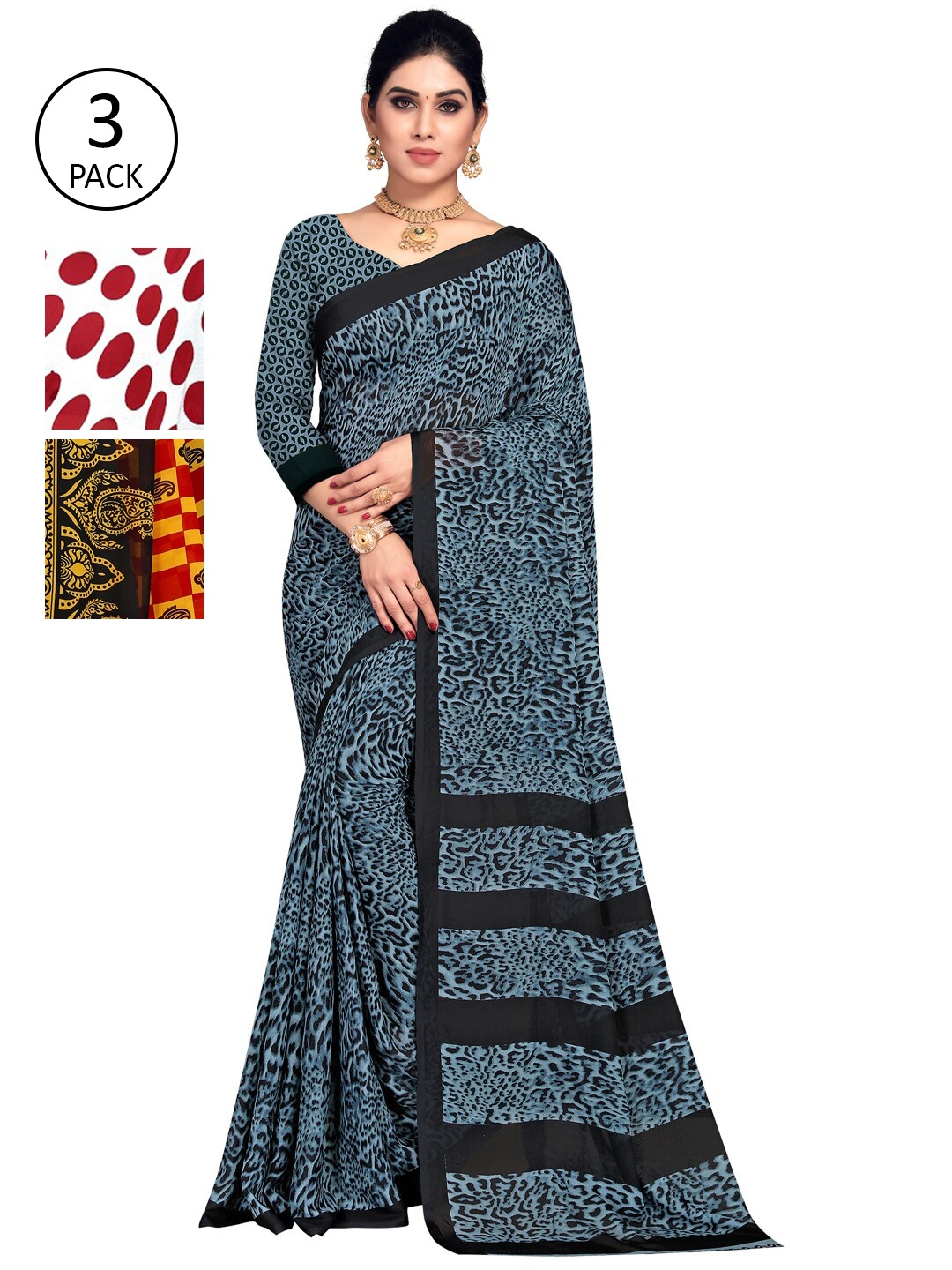 

KALINI Pack Of 3 Printed Saree, White