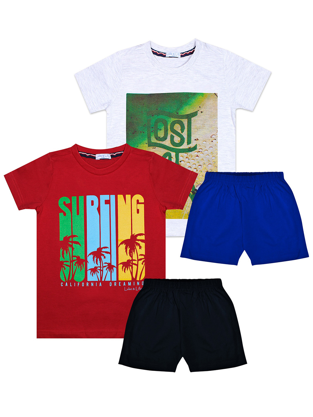 

Luke & Lilly Boys Pack Of 2 Printed Cotton T-shirts with Shorts, Maroon