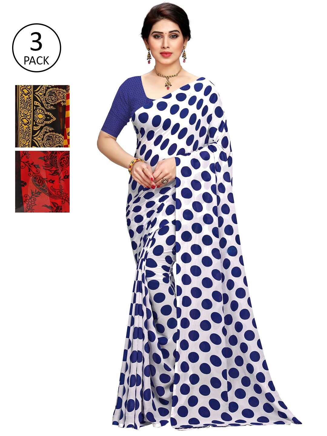 

KALINI Pack Of 3 Multicoloured Printed Sarees, Blue