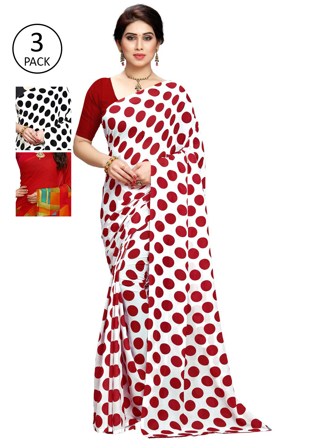 

ANAND SAREES Pack of 3 Printed Saree, White