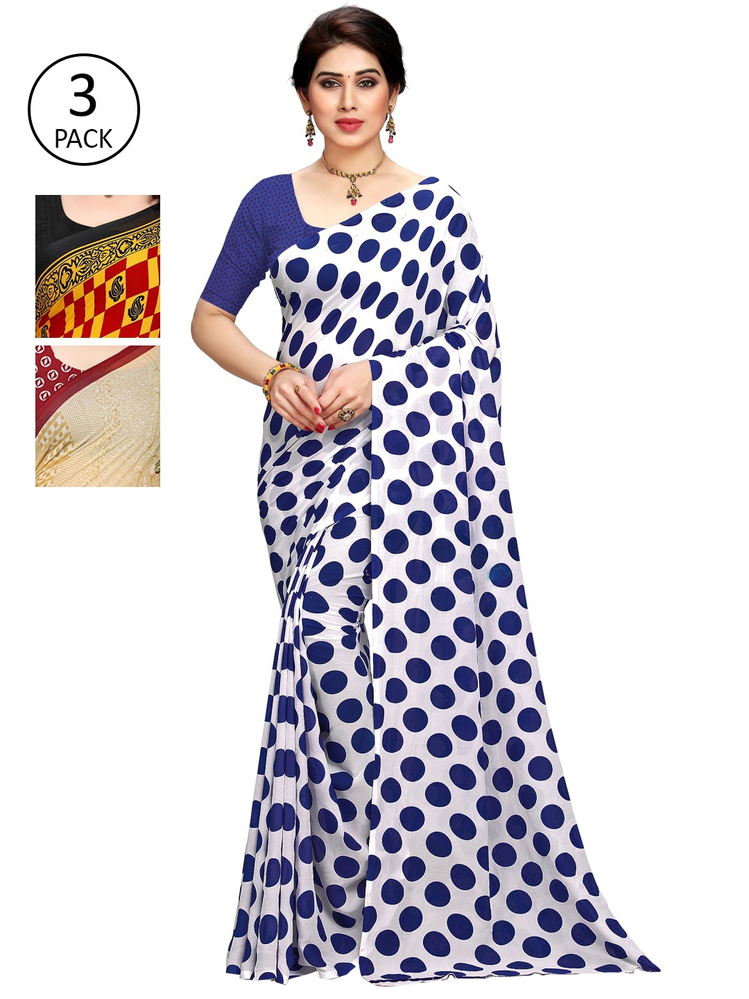 

KALINI Pack Of 3 Printed Saree, White