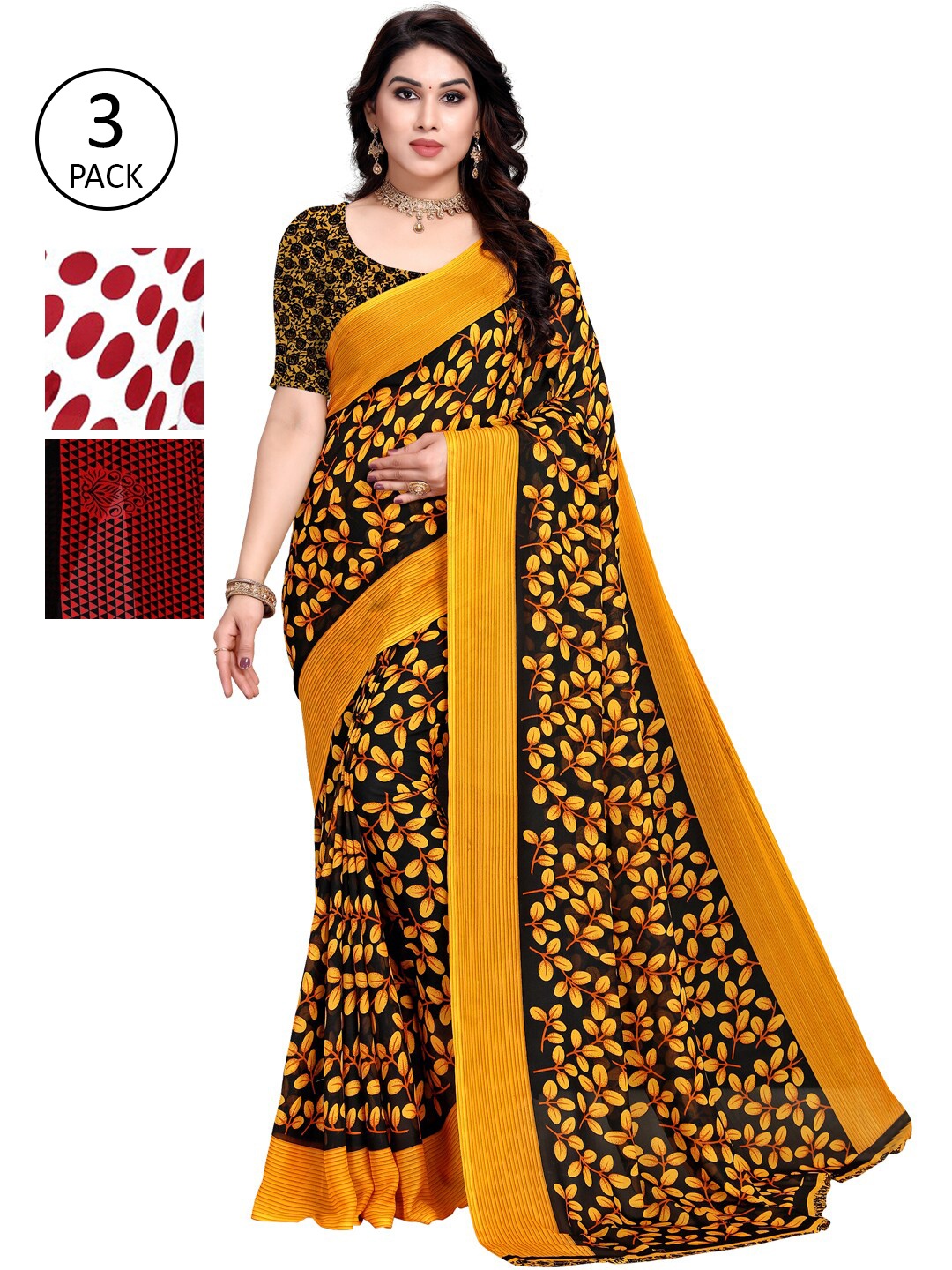 

KALINI Pack Of 3 Multicoloured Printed Sarees, White