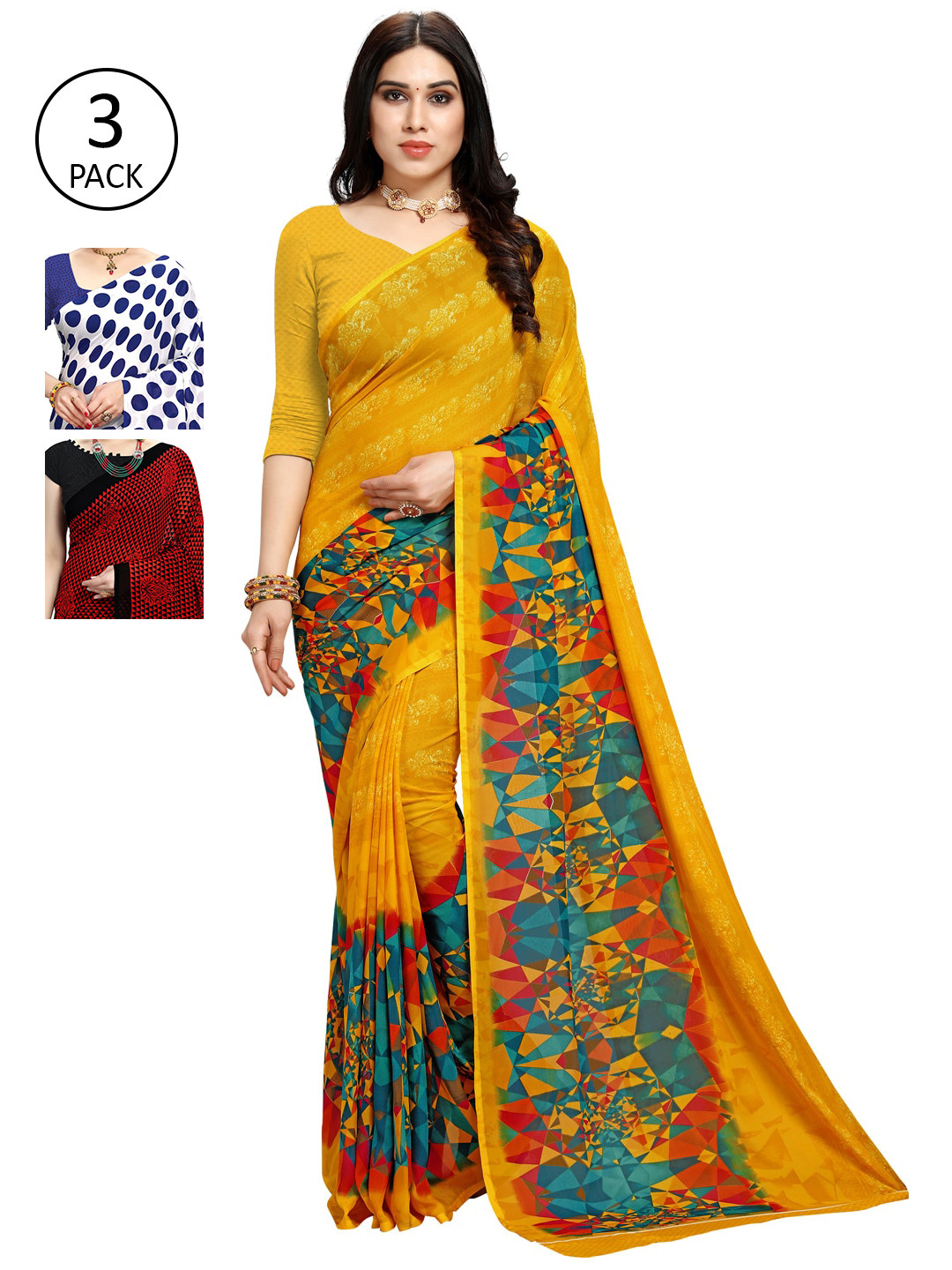 

KALINI Pack of 3 Printed Sarees, Multi