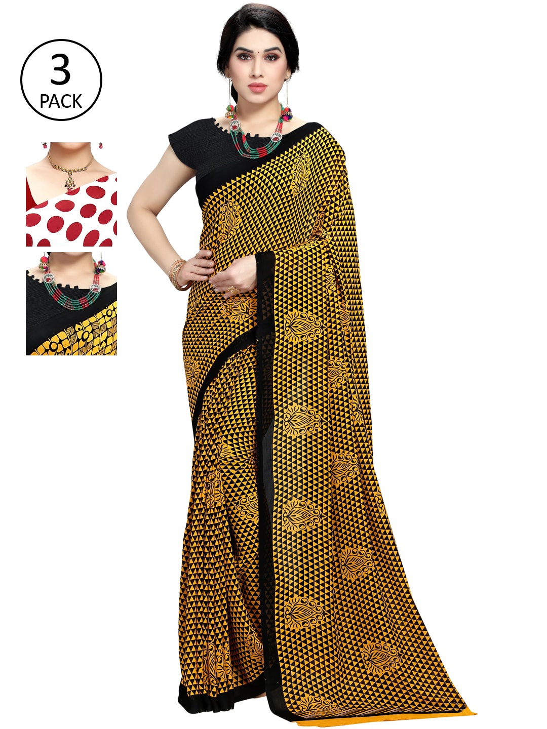 

KALINI Pack of 3 Printed Sarees, Multi