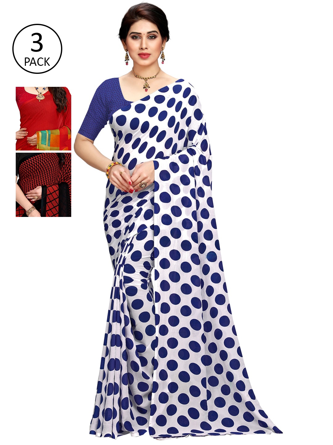 

KALINI Pack Of 3 Printed Saree, White