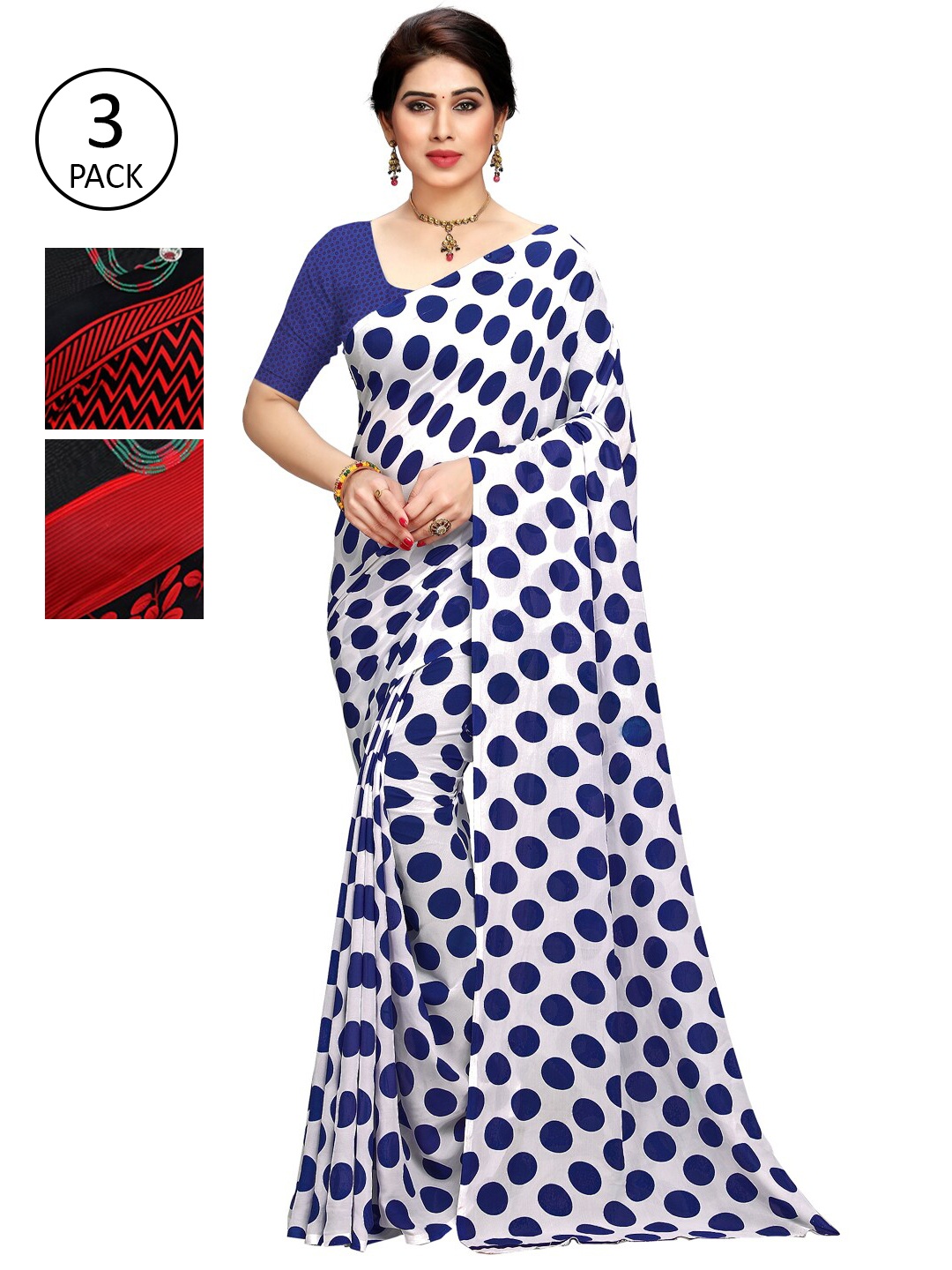 

KALINI Women Pack Of 3 Printed Saree, Blue