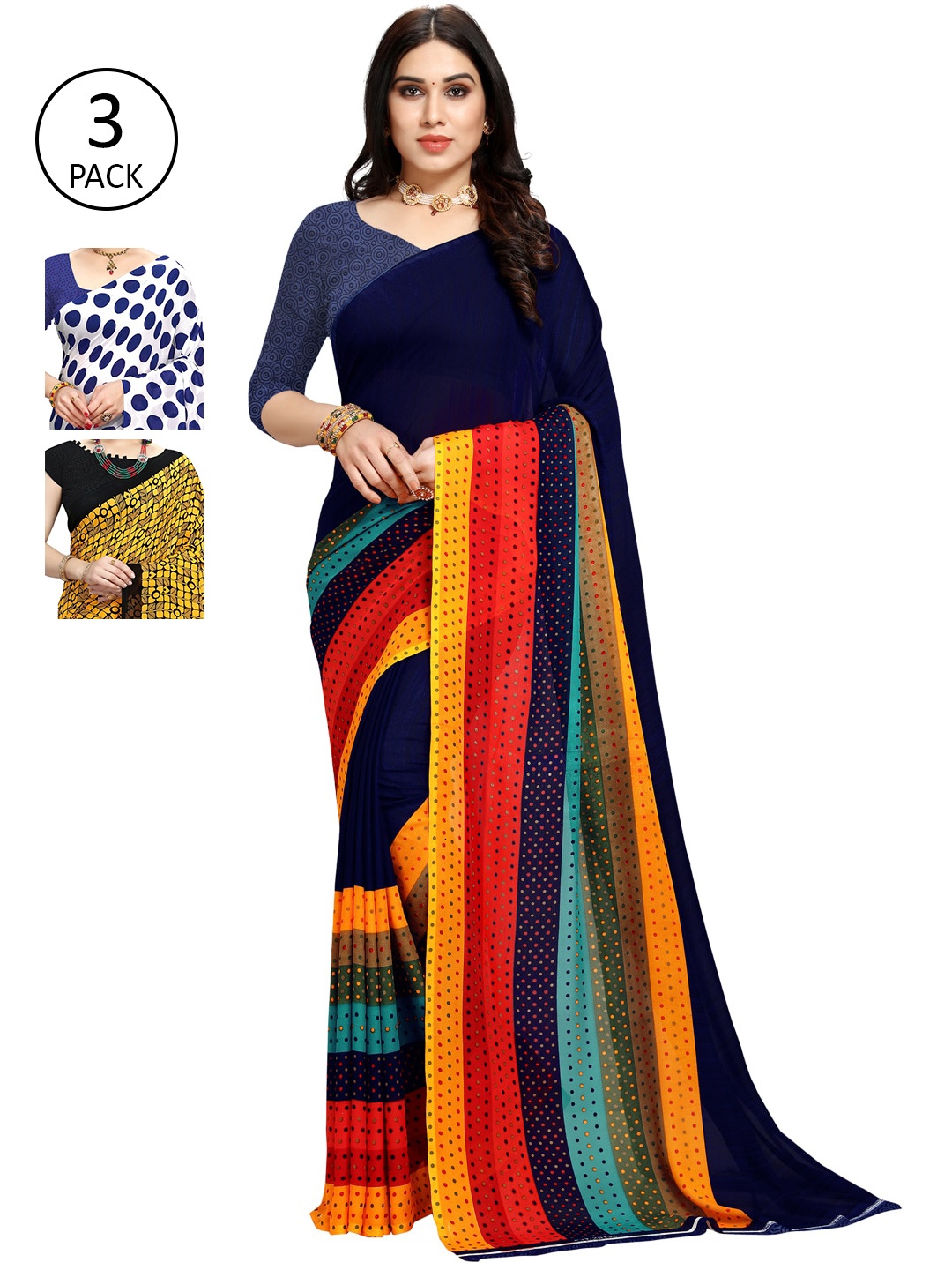 

KALINI Pack of 3 Printed Sarees, Multi
