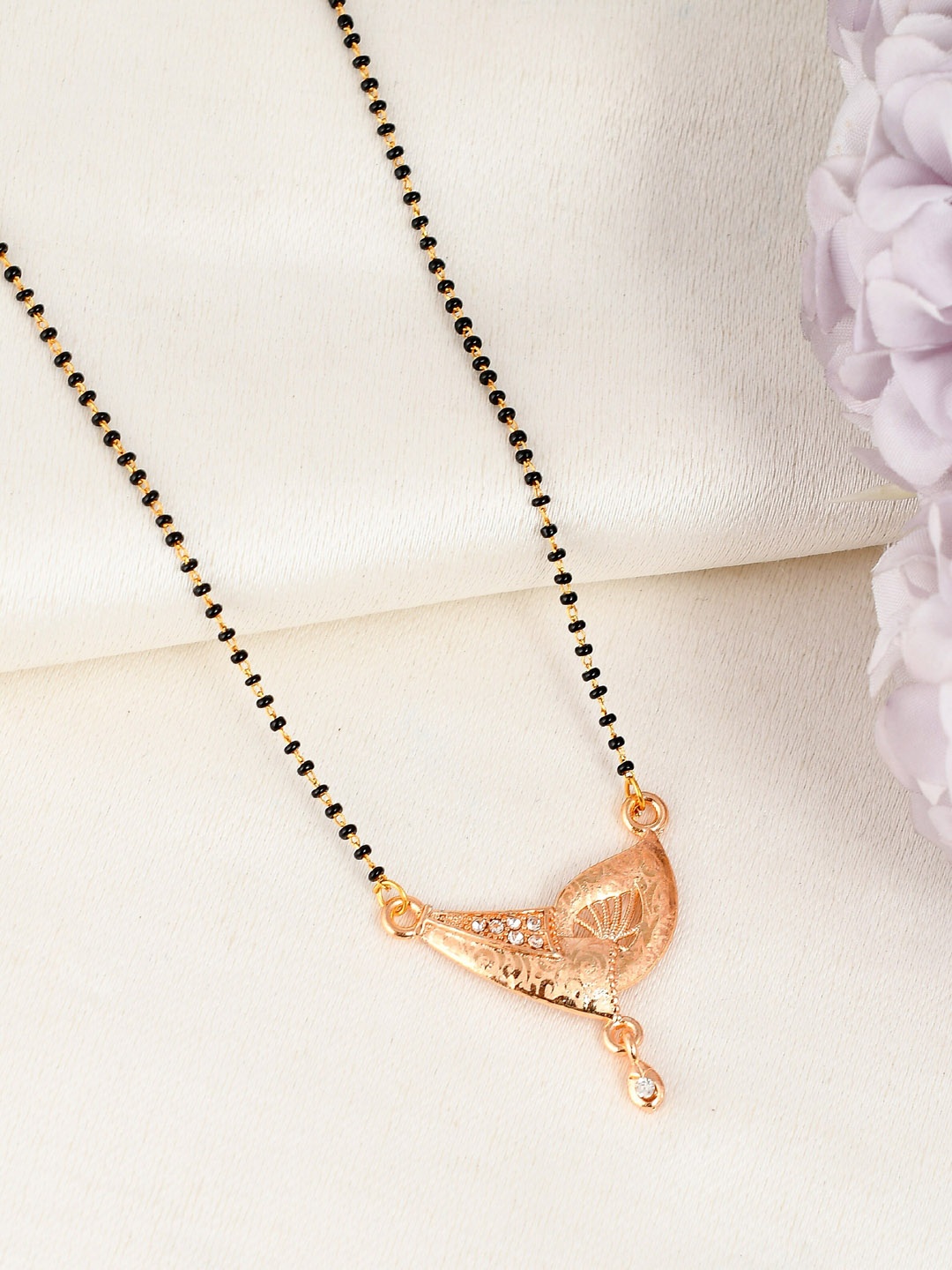 

Silvermerc Designs Rose Gold-Plated White & Black AD-Studded & Beaded Mangalsutra