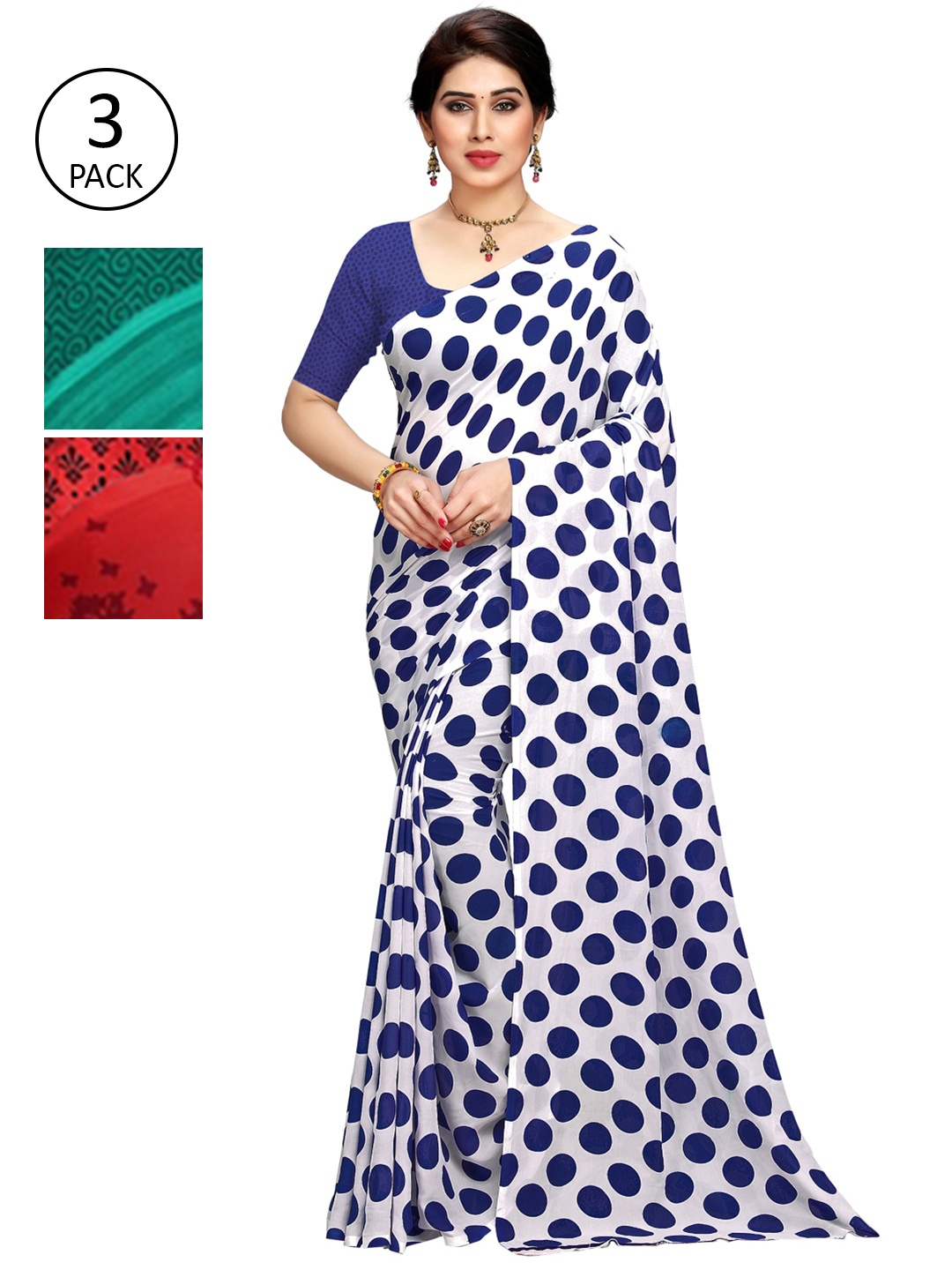 

KALINI Pack Of 3 Printed Saree, Green