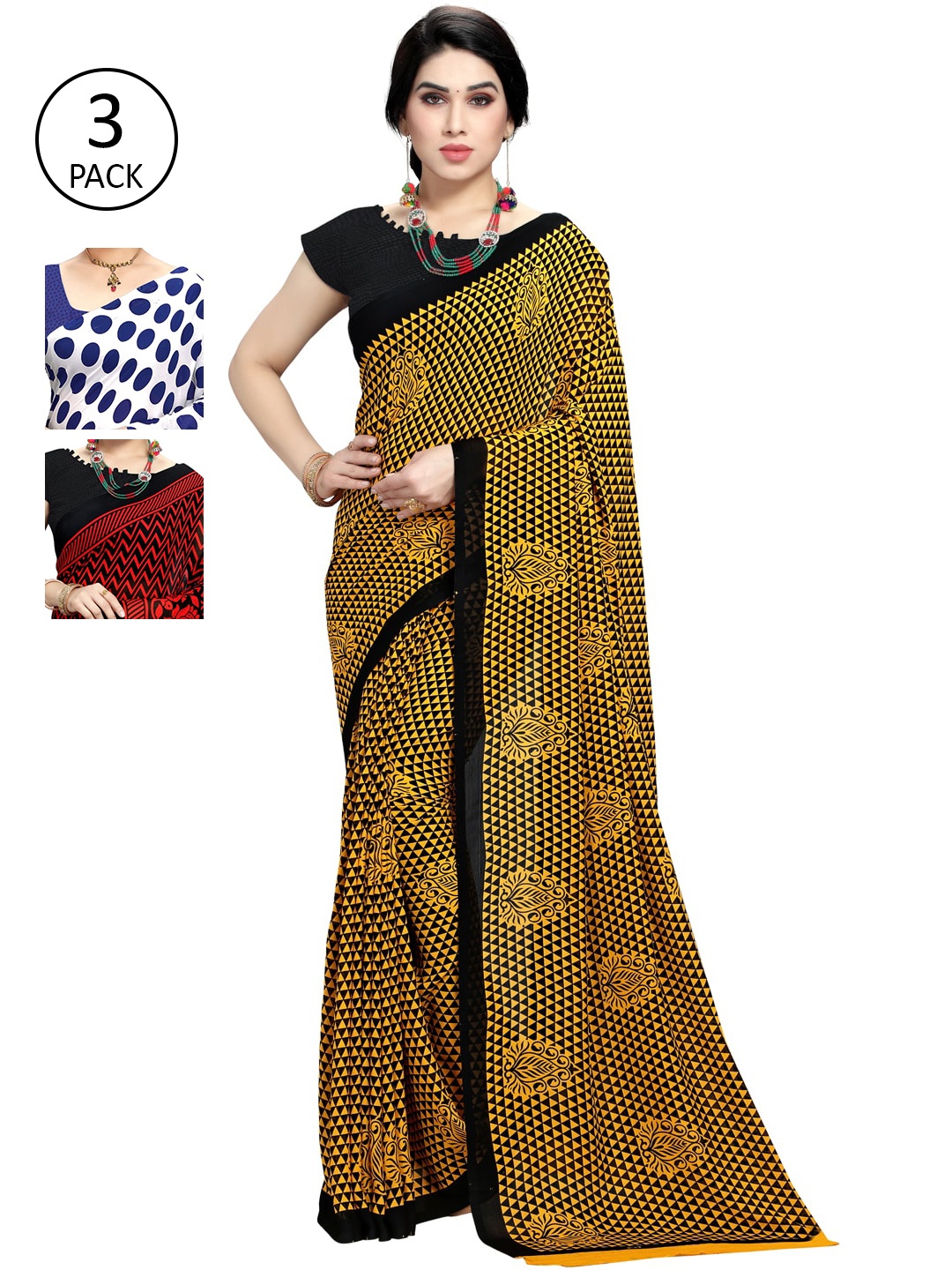 

KALINI Women Pack Of 3 Printed Saree, Blue