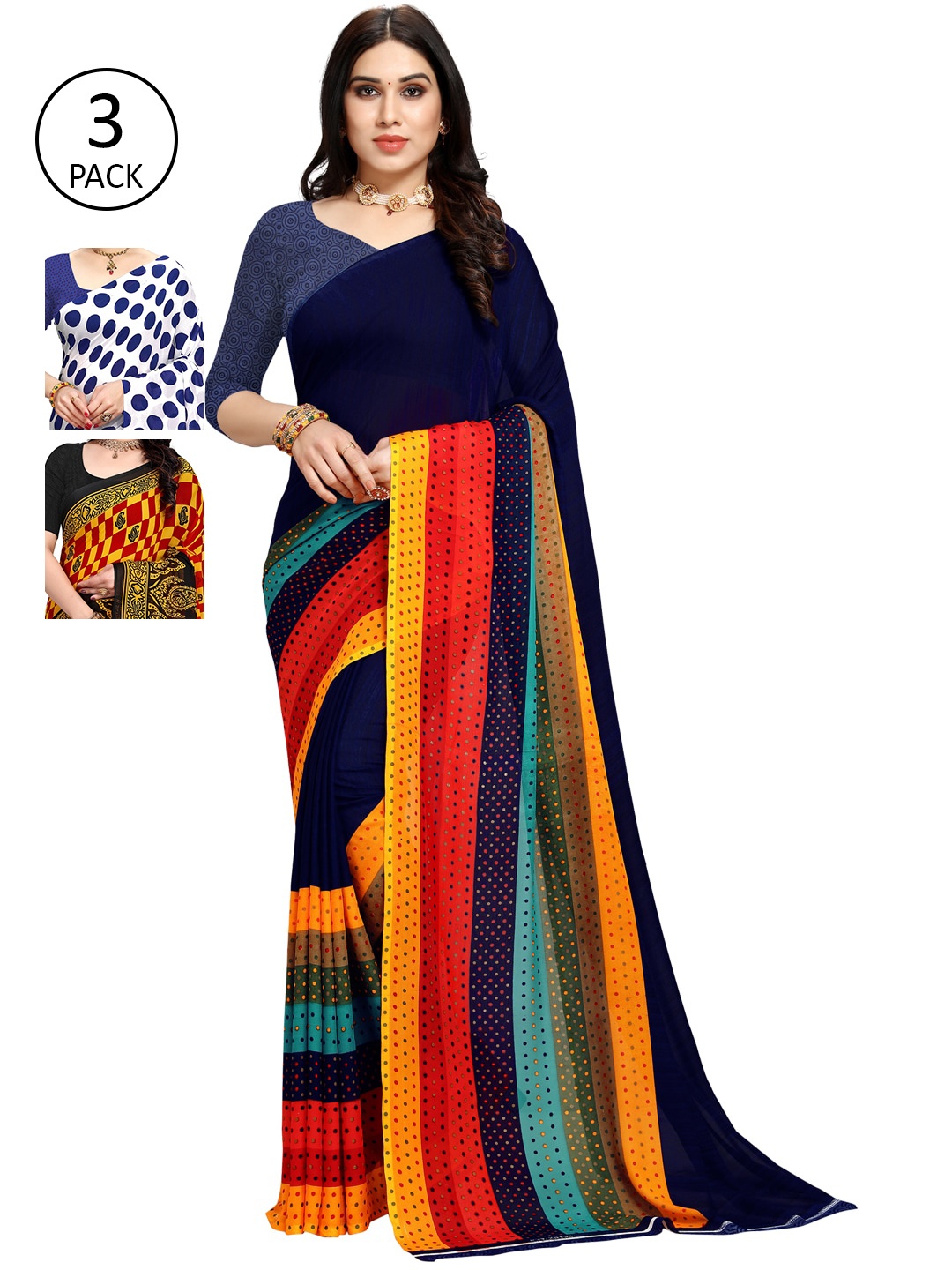 

KALINI Pack of 3 Printed Sarees, Multi
