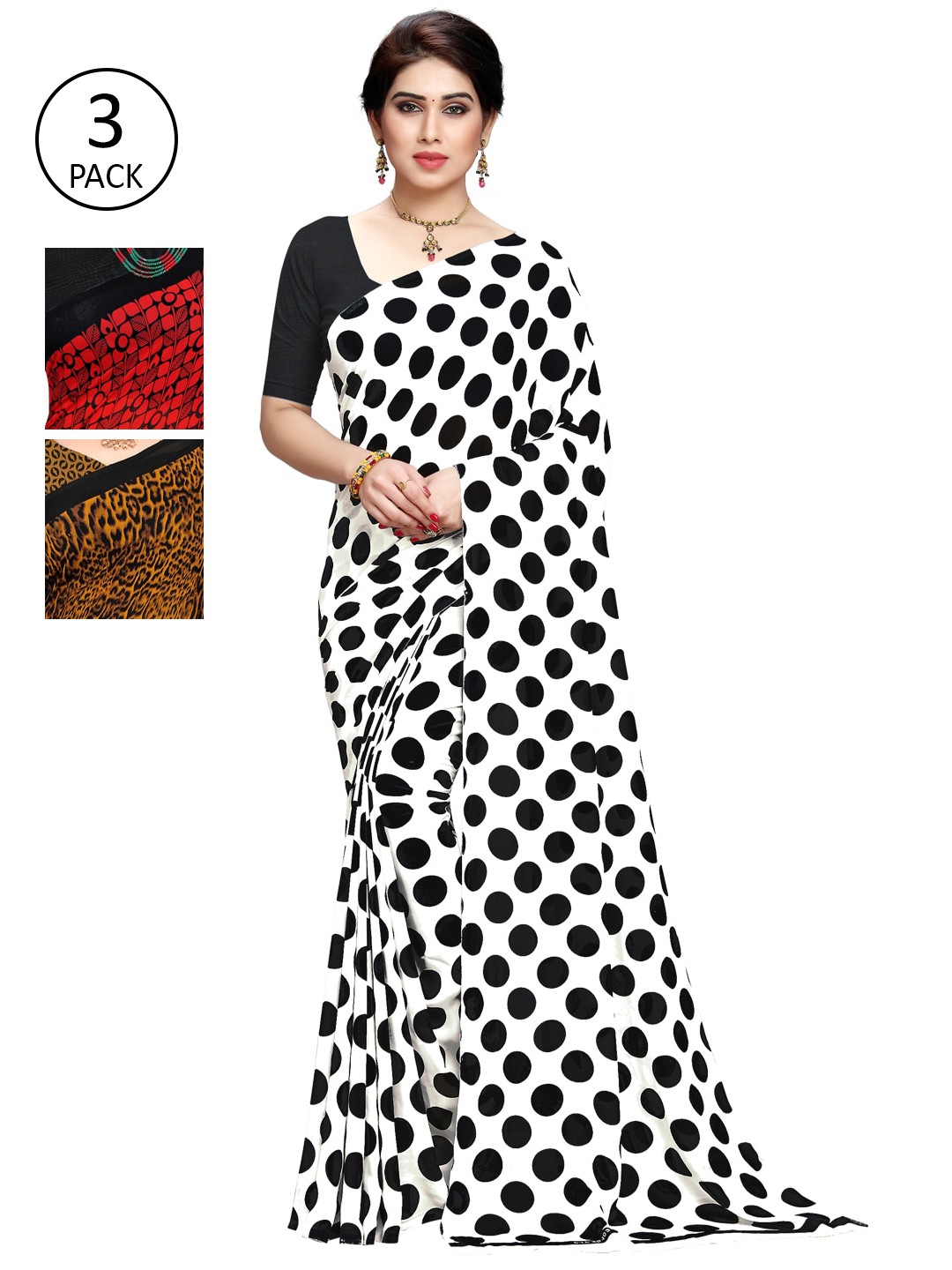 

KALINI Pack Of 3 Multicoloured Printed Sarees, White