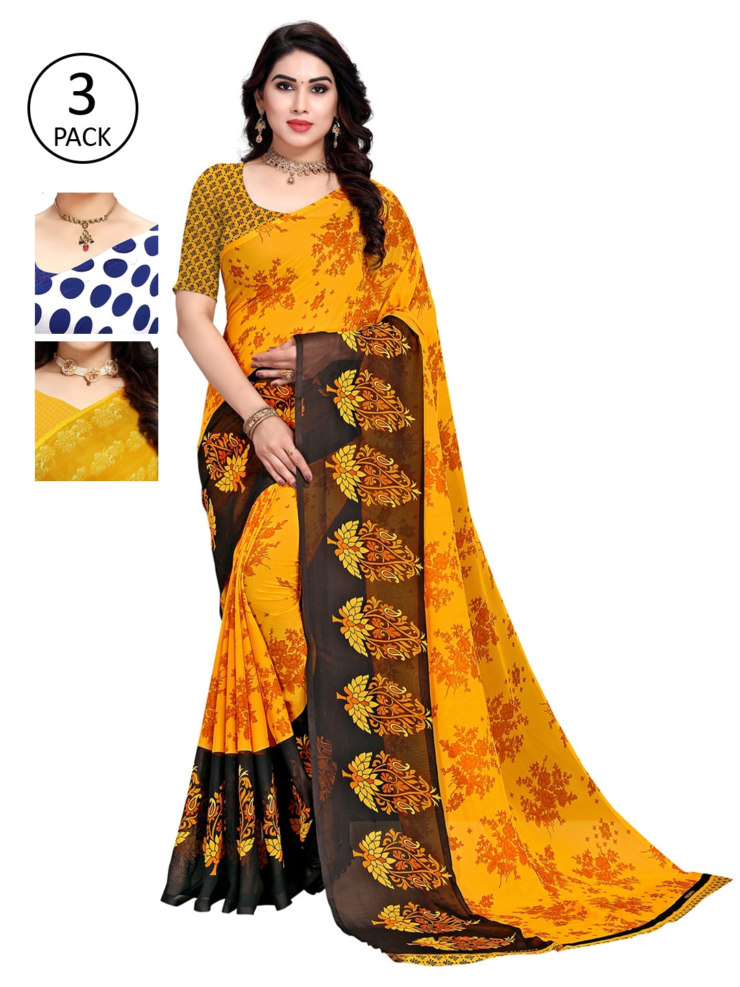 

KALINI Pack Of 3 Printed Saree, White